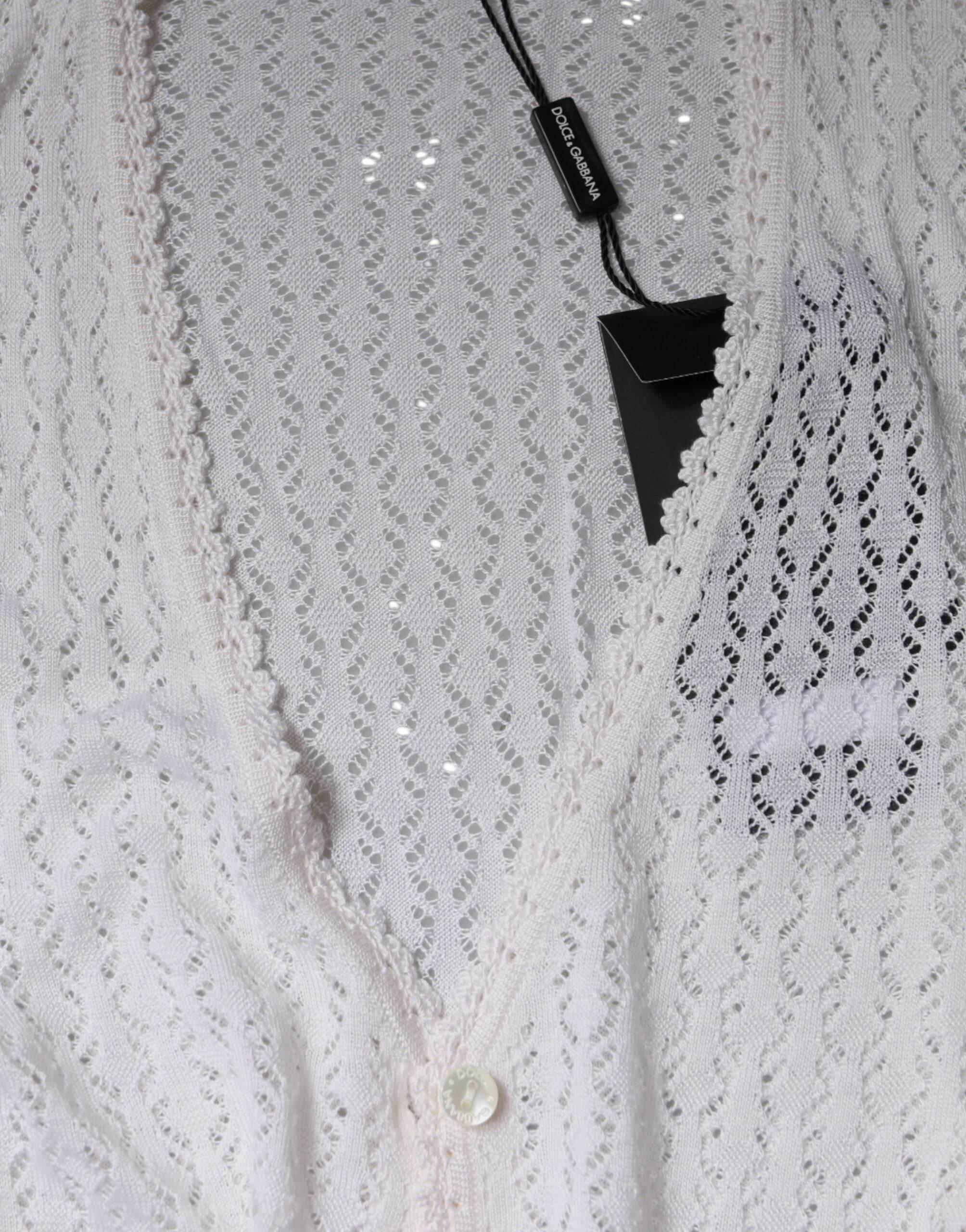 Dolce & Gabbana White Silk Button Down Cardigan Sweater - Hilstor