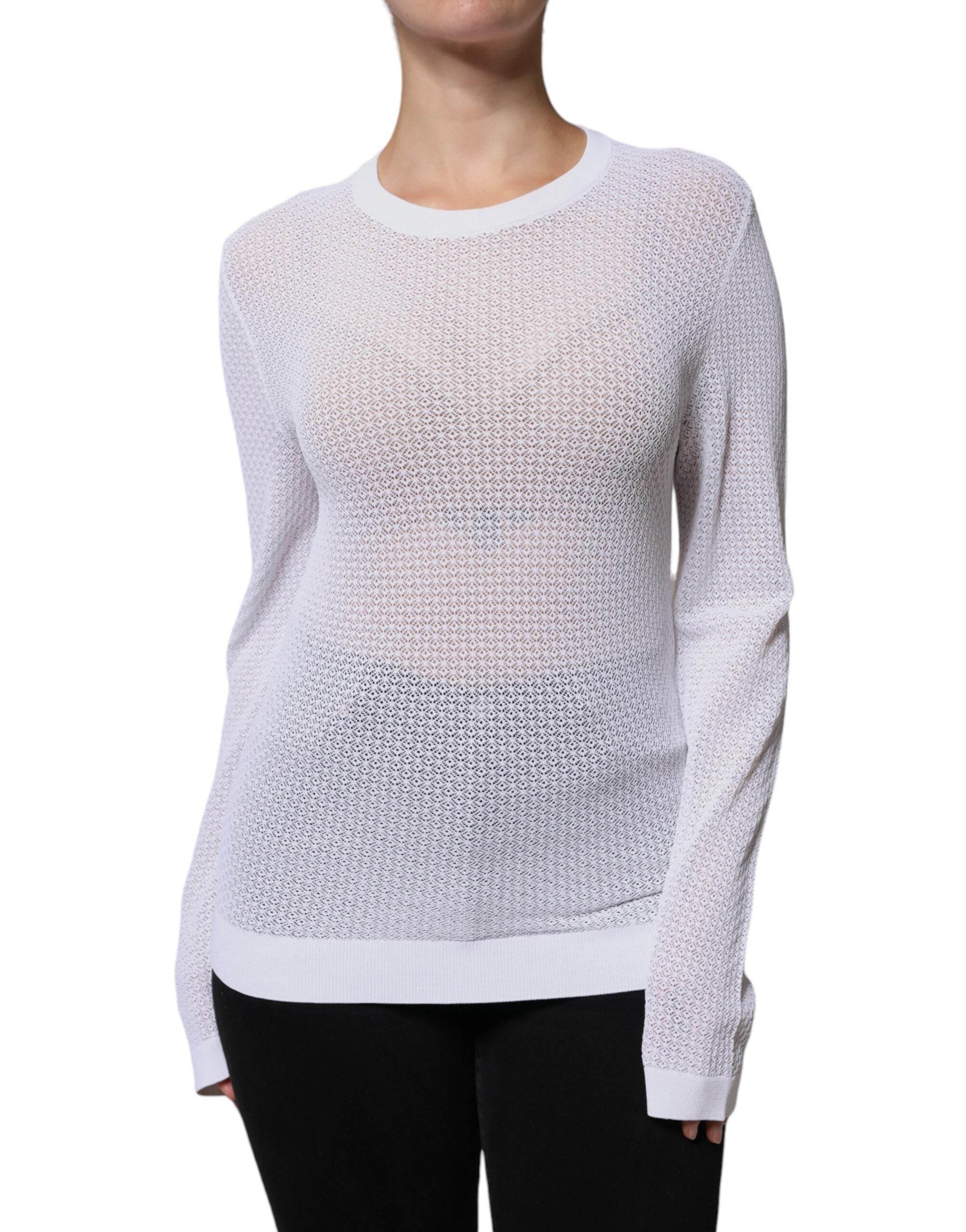 Dolce & Gabbana White Mesh See Through Long Sleeves Top - Hilstor