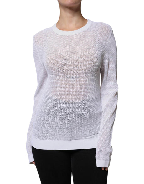 Dolce & Gabbana White Mesh See Through Long Sleeves Top - Hilstor