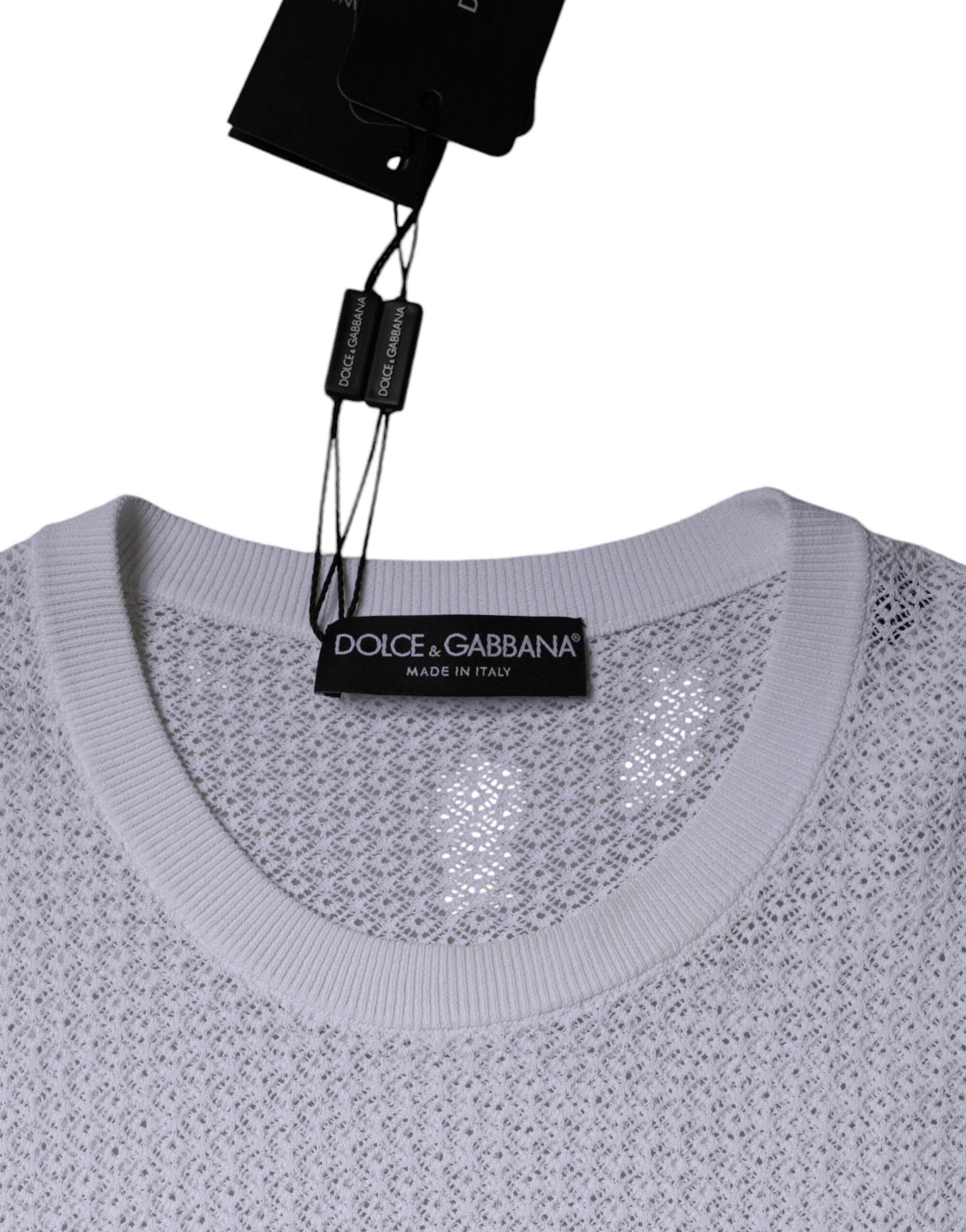 Dolce & Gabbana White Mesh See Through Long Sleeves Top - Hilstor