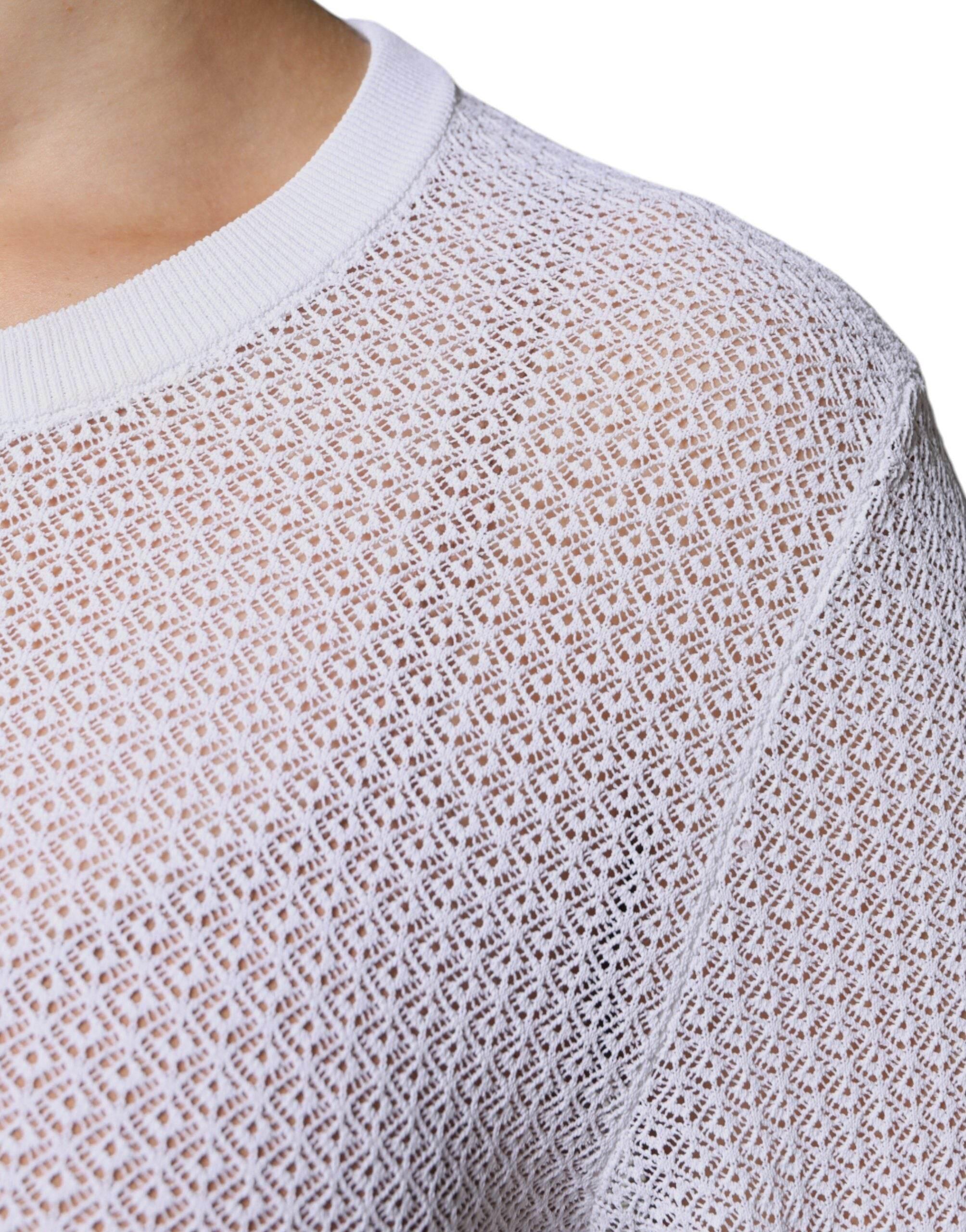 Dolce & Gabbana White Mesh See Through Long Sleeves Top - Hilstor