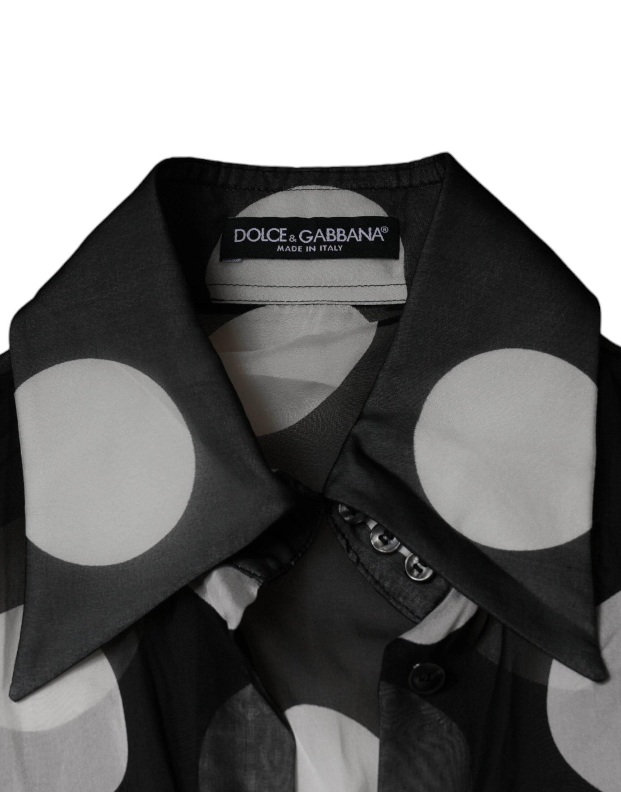 Dolce & Gabbana Black White Polka Dots Silk Long Sleeves Top - Hilstor