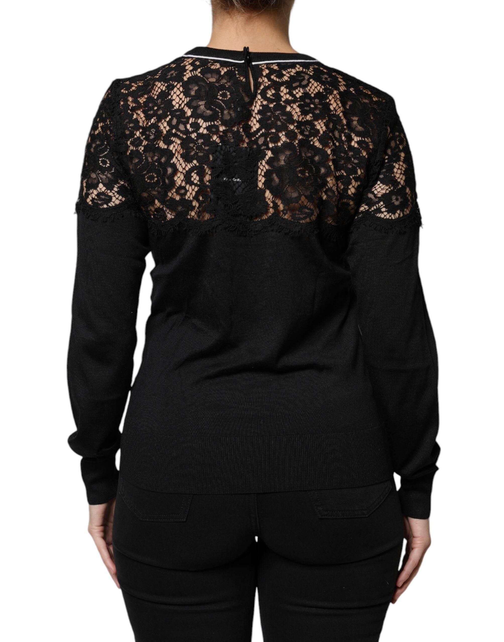 Dolce & Gabbana Black Floral Lace Silk Pullover Blouse Top - Hilstor
