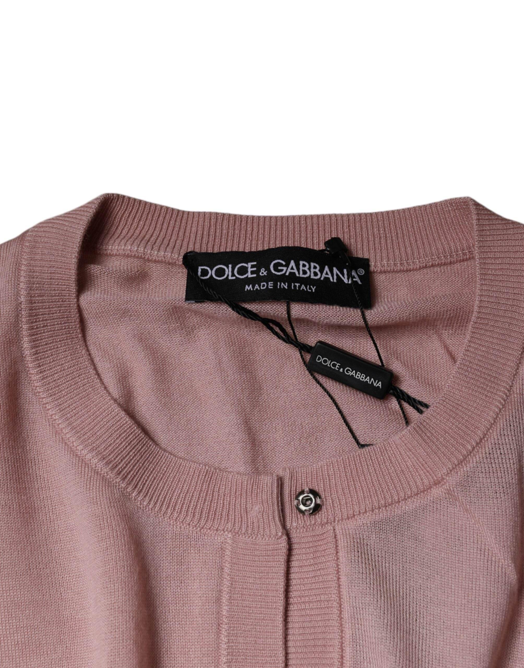 Dolce & Gabbana Pink Wool Knit Button Down Cardigan Sweater - Hilstor