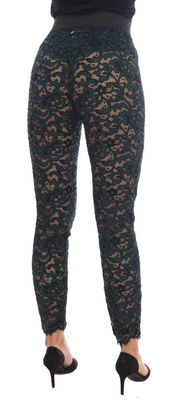 Dolce & Gabbana Green Floral Lace Leggings Pants - Hilstor