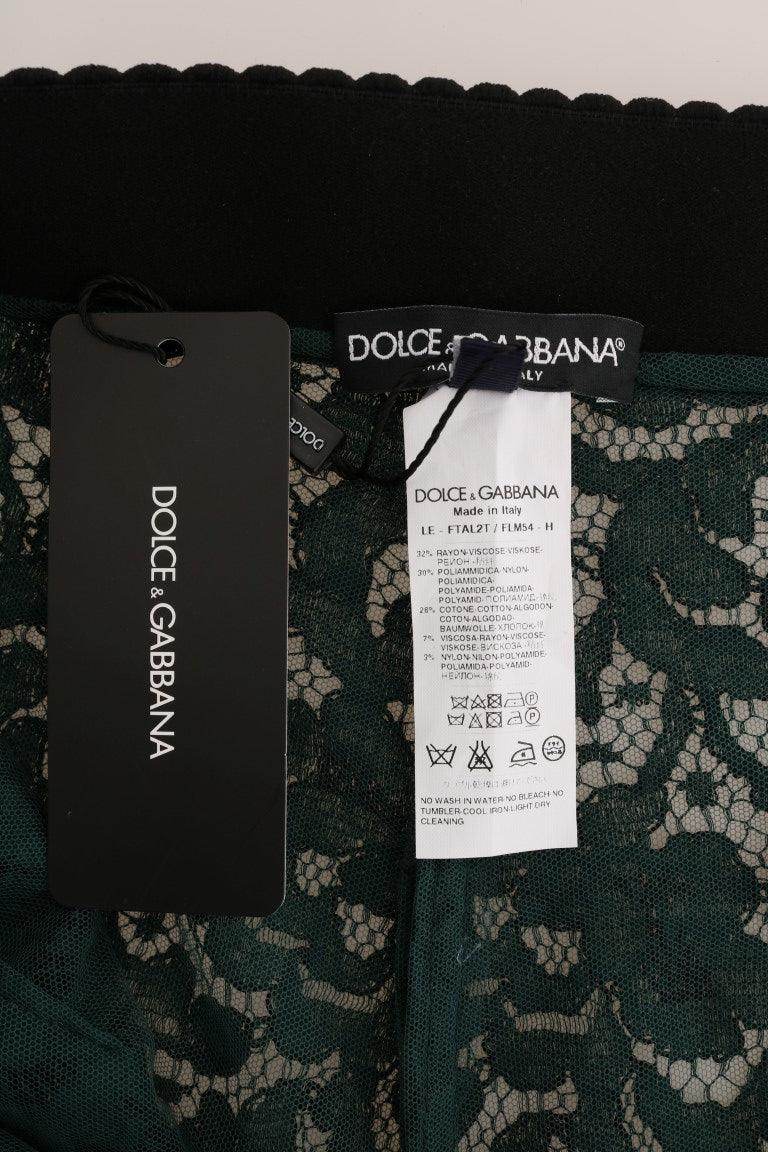 Dolce & Gabbana Green Floral Lace Leggings Pants - Hilstor