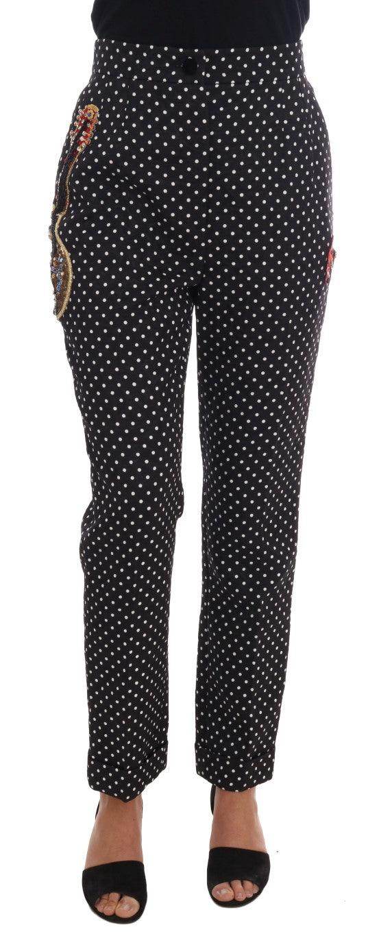 Dolce & Gabbana Black Polka Dot Sicily Crystal Pants - Hilstor