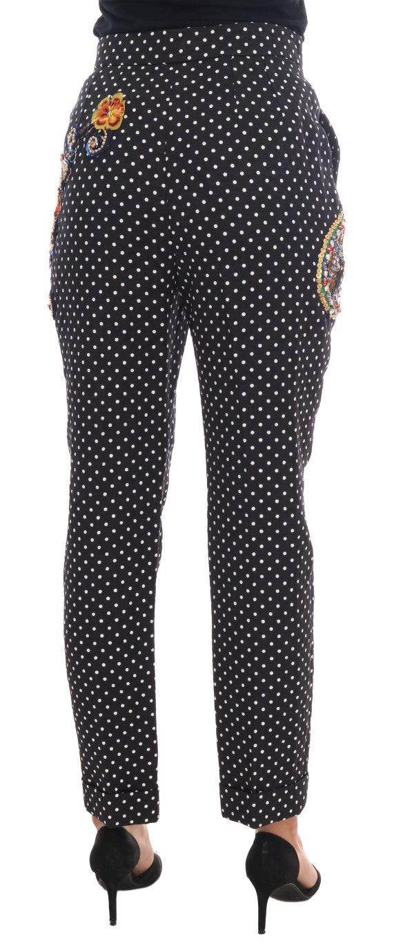 Dolce & Gabbana Black Polka Dot Sicily Crystal Pants - Hilstor