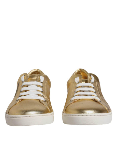 Dolce & Gabbana Gold Leather Logo London Men Sneakers Shoes - Hilstor