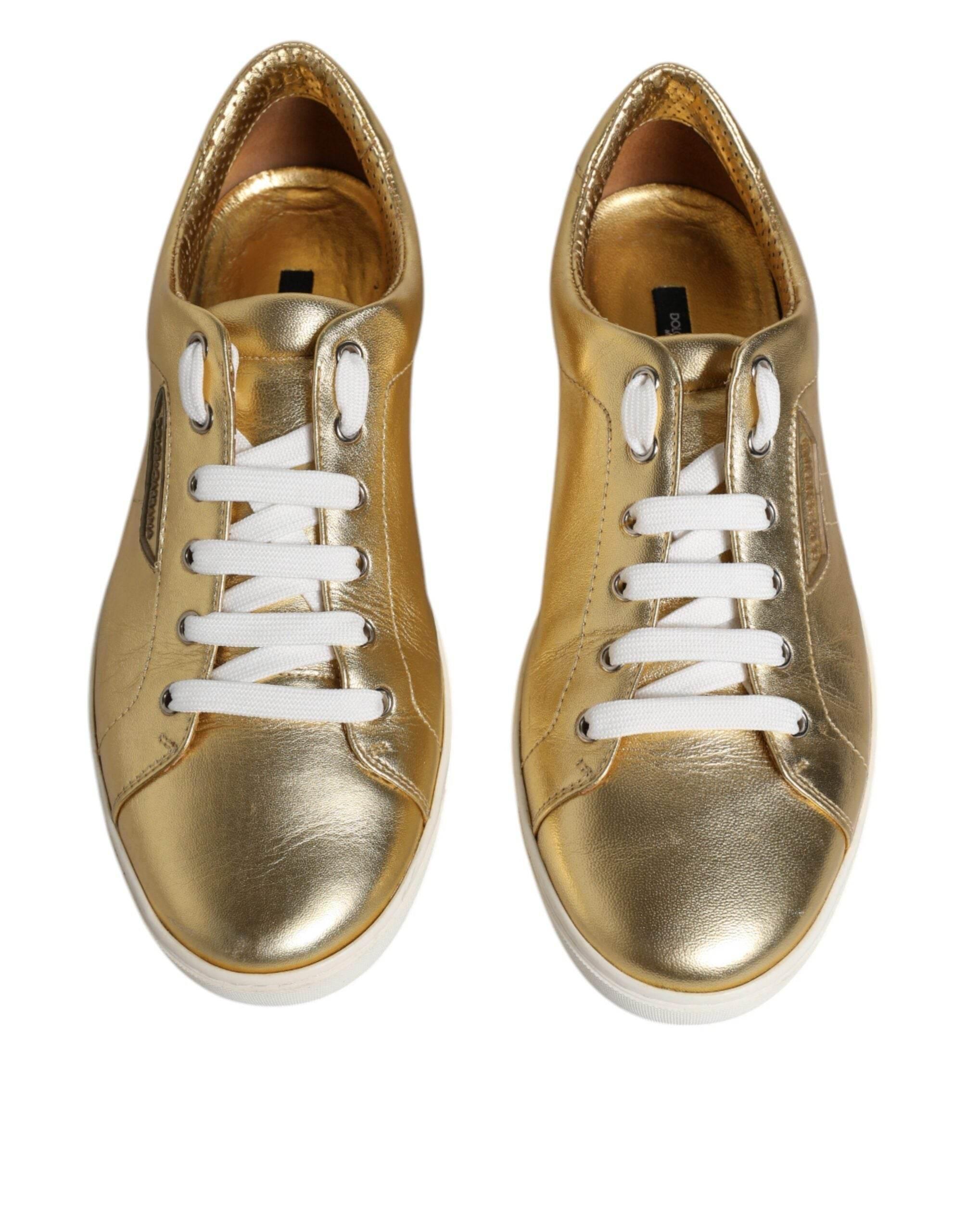 Dolce & Gabbana Gold Leather Logo London Men Sneakers Shoes - Hilstor