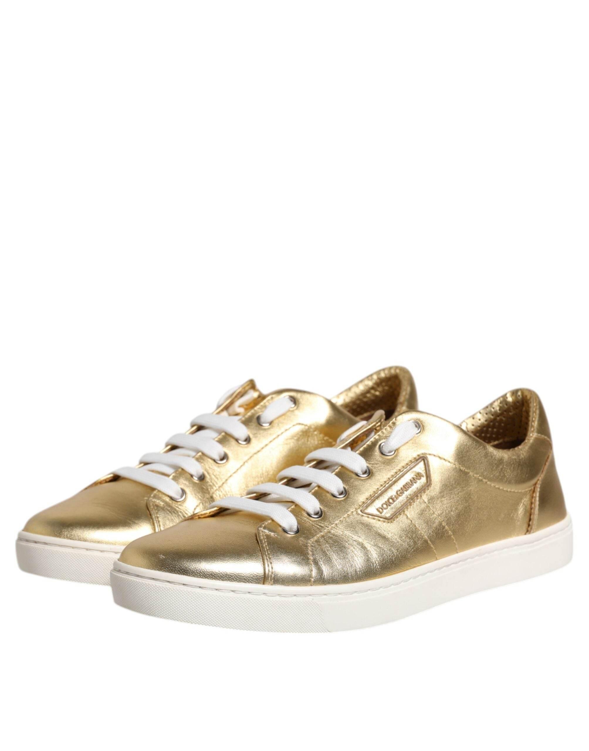Dolce & Gabbana Gold Leather Logo London Men Sneakers Shoes - Hilstor