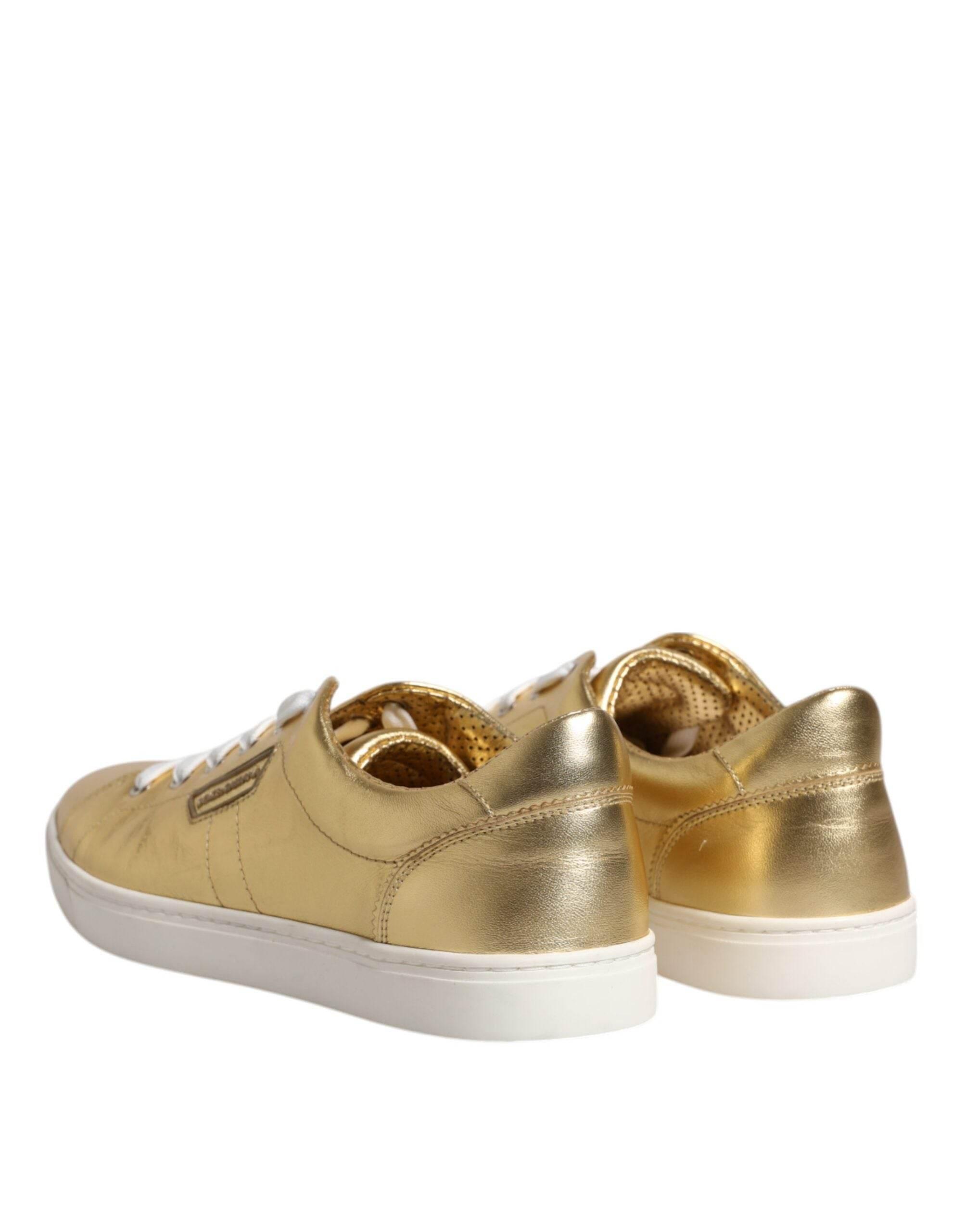Dolce & Gabbana Gold Leather Logo London Men Sneakers Shoes - Hilstor