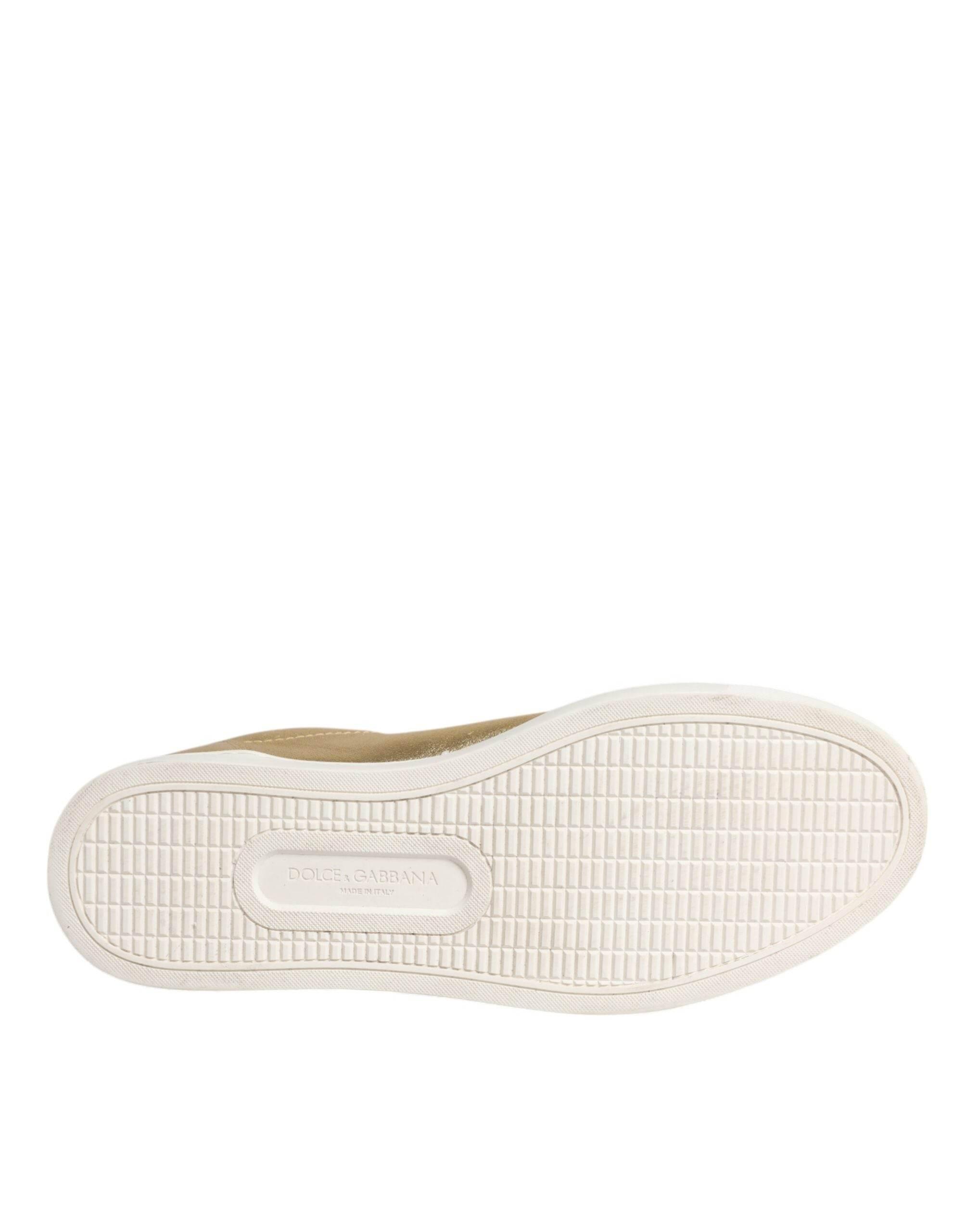 Dolce & Gabbana Gold Leather Logo London Men Sneakers Shoes - Hilstor