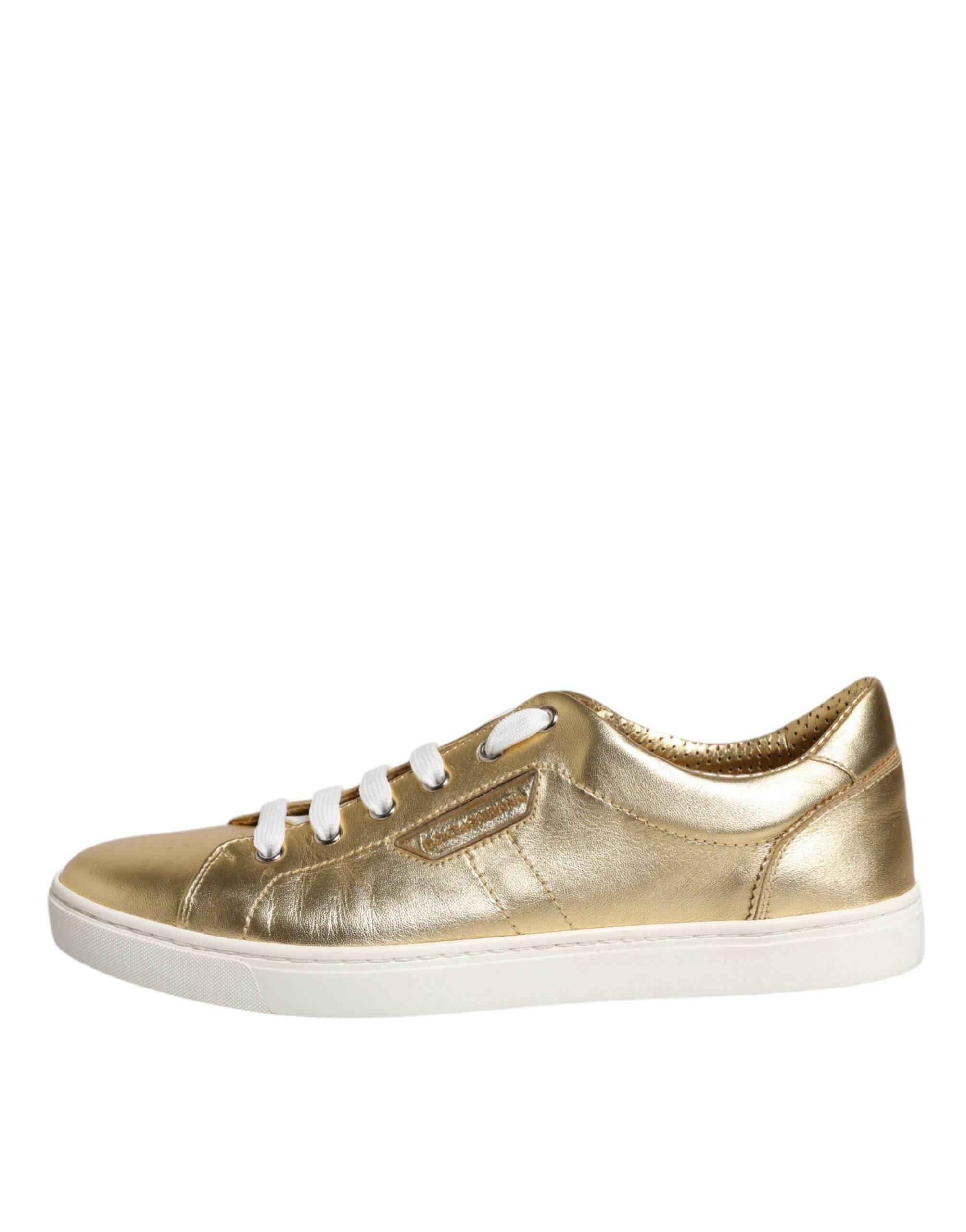 Dolce & Gabbana Gold Leather Logo London Men Sneakers Shoes - Hilstor