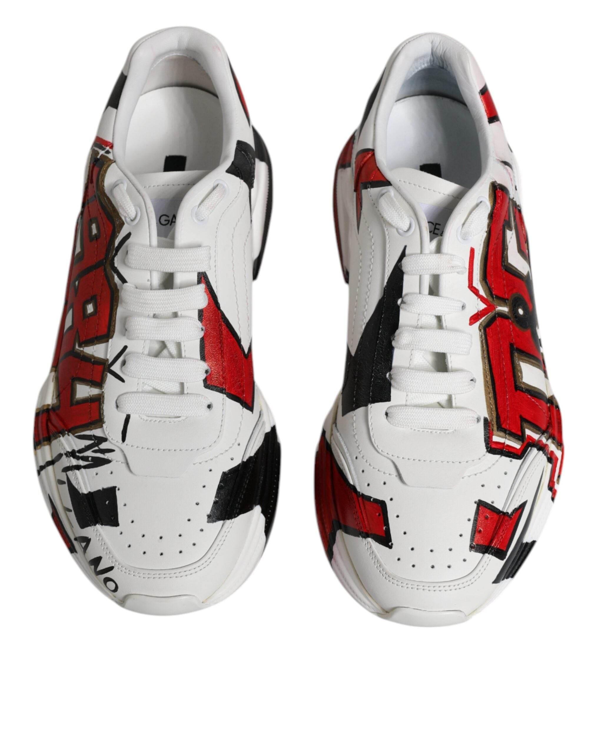 Dolce & Gabbana White Daymaster Hand Painted Sneakers Shoes - Hilstor