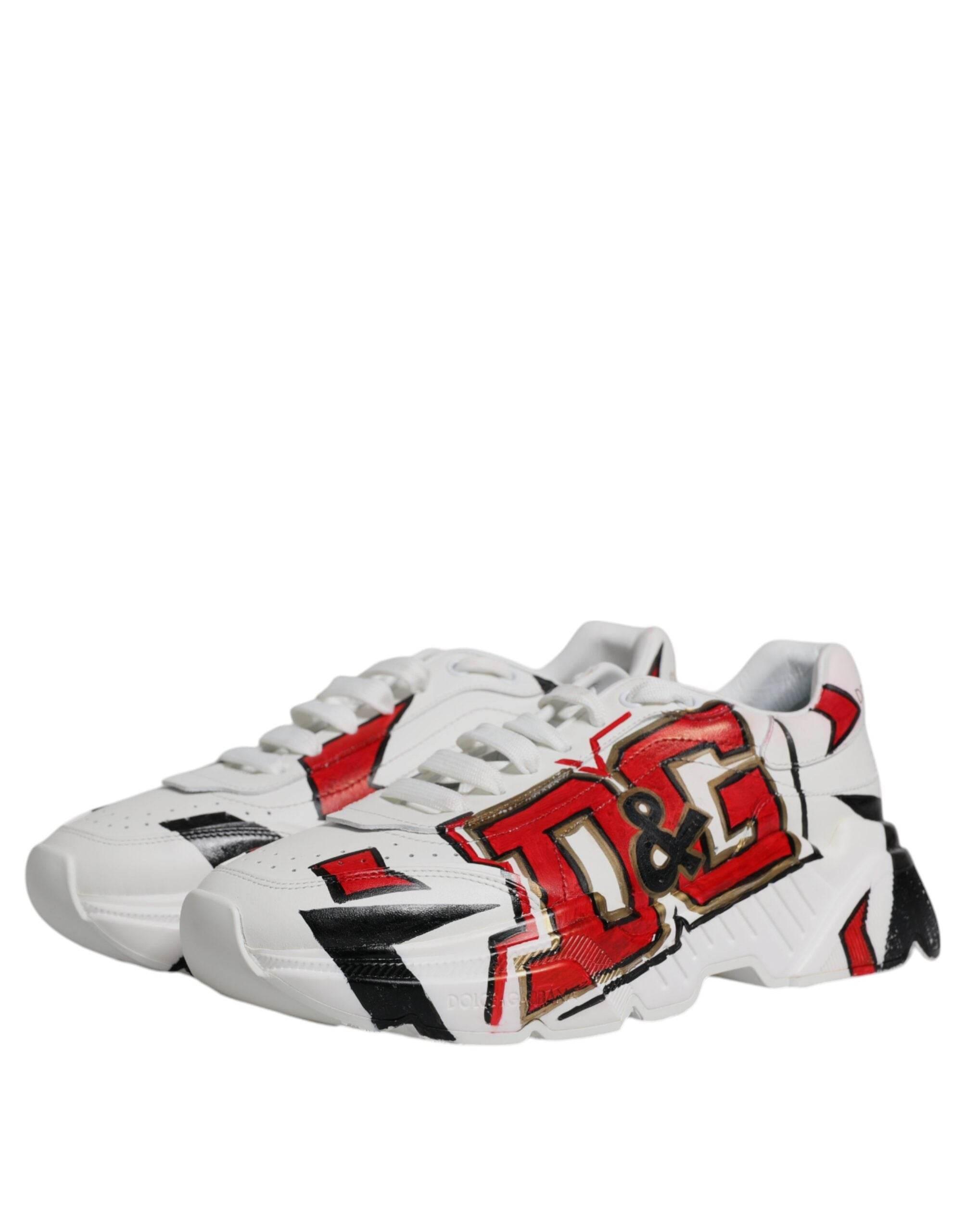 Dolce & Gabbana White Daymaster Hand Painted Sneakers Shoes - Hilstor