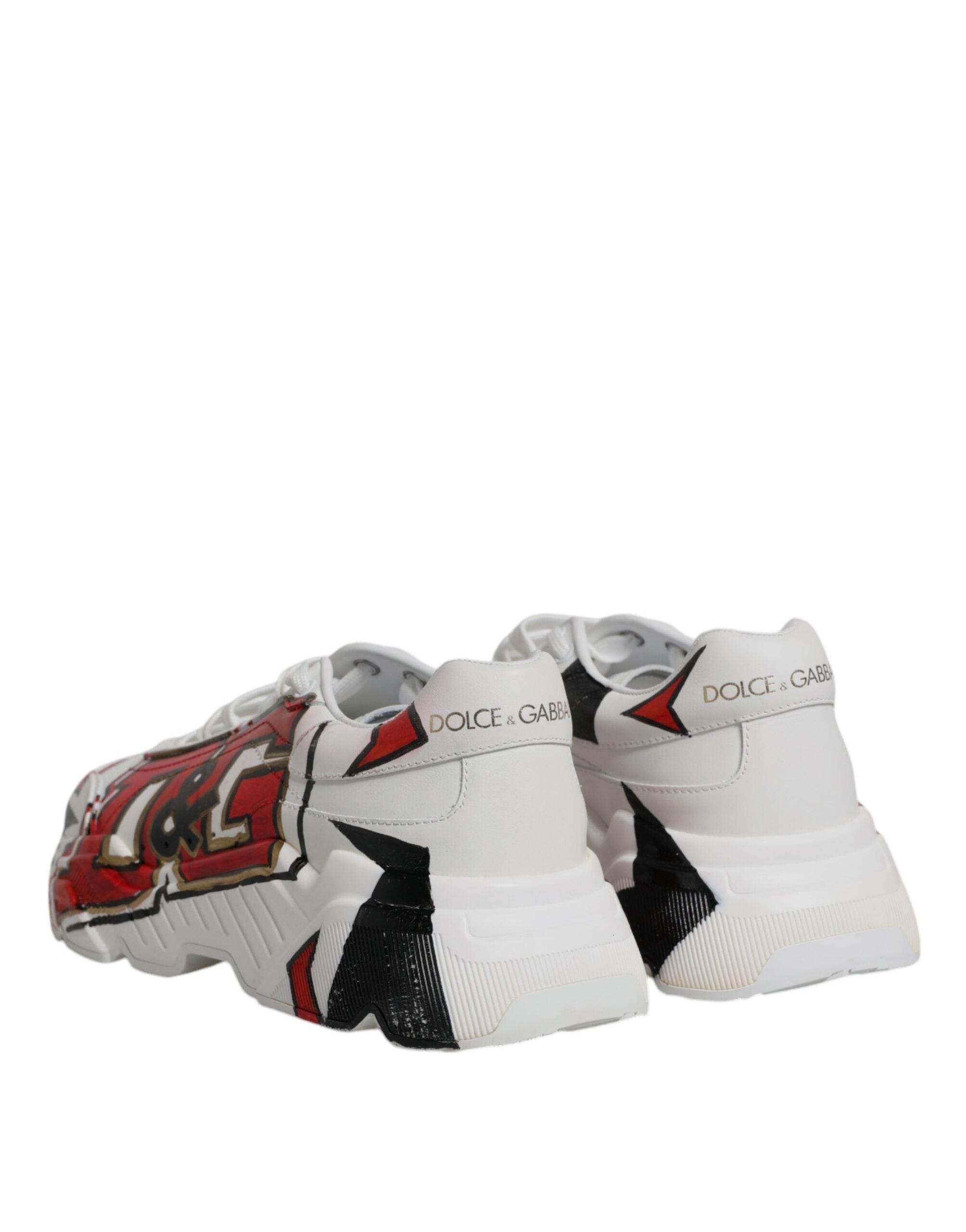 Dolce & Gabbana White Daymaster Hand Painted Sneakers Shoes - Hilstor