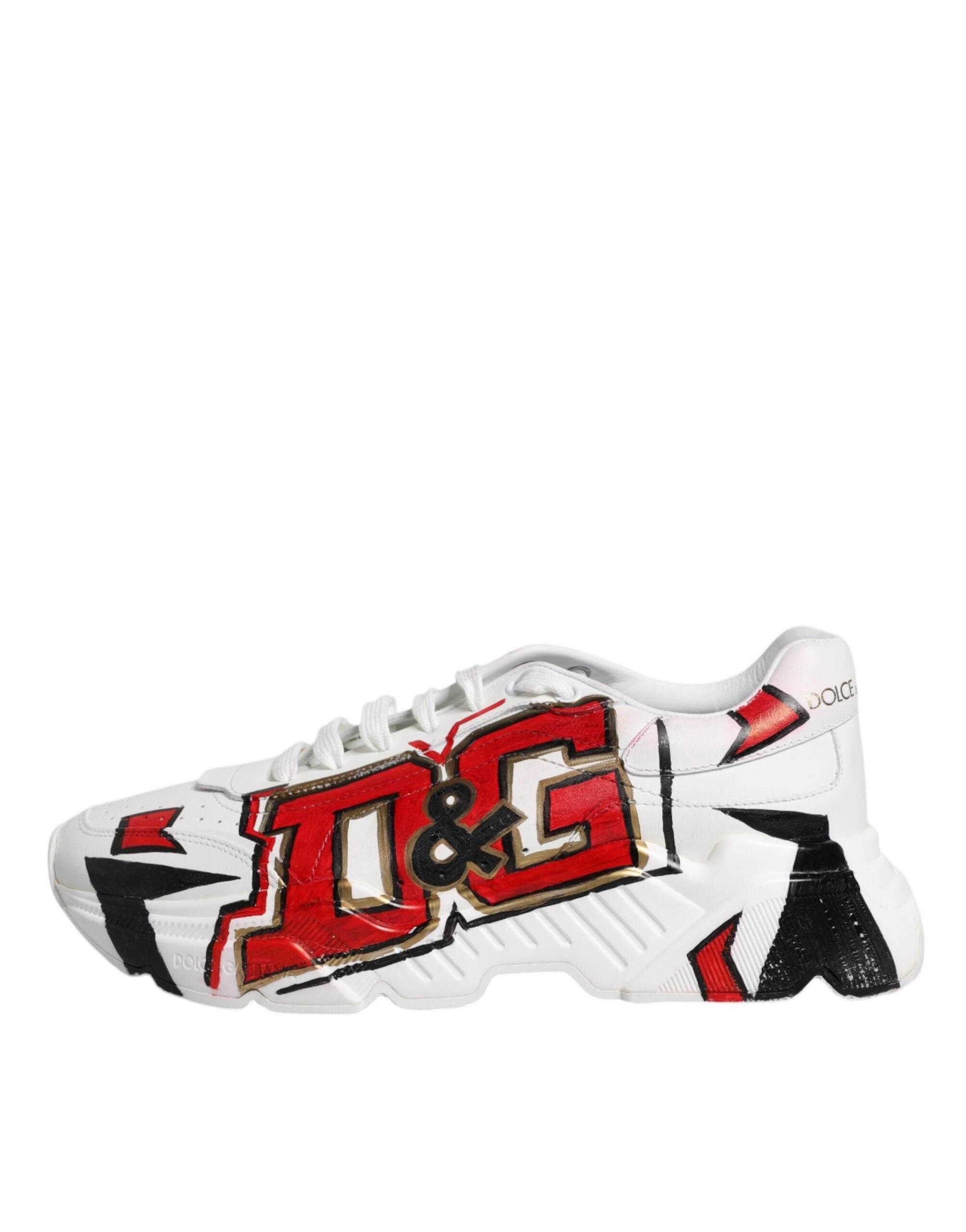Dolce & Gabbana White Daymaster Hand Painted Sneakers Shoes - Hilstor