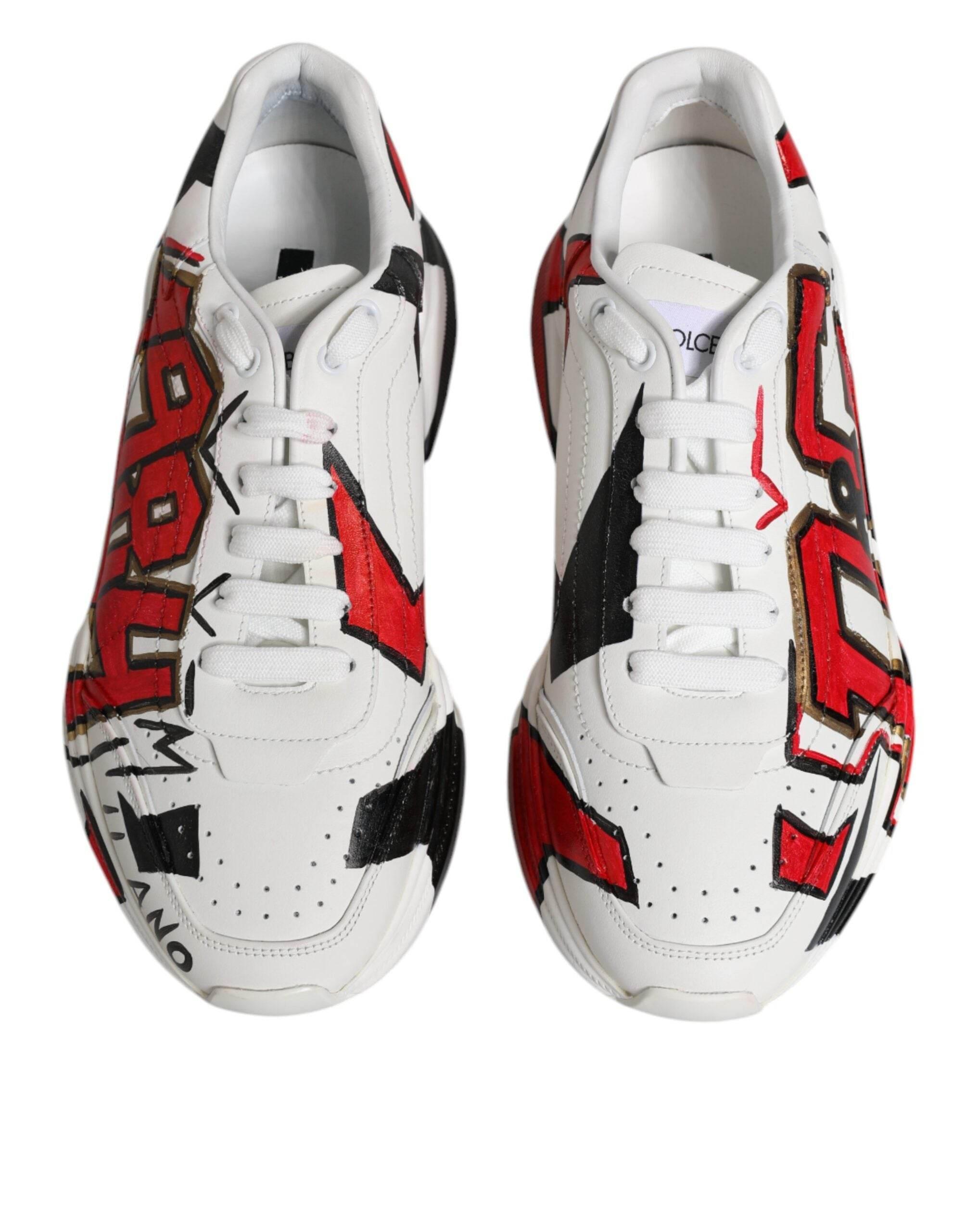 Dolce & Gabbana White Daymaster Hand Painted Sneakers Shoes - Hilstor