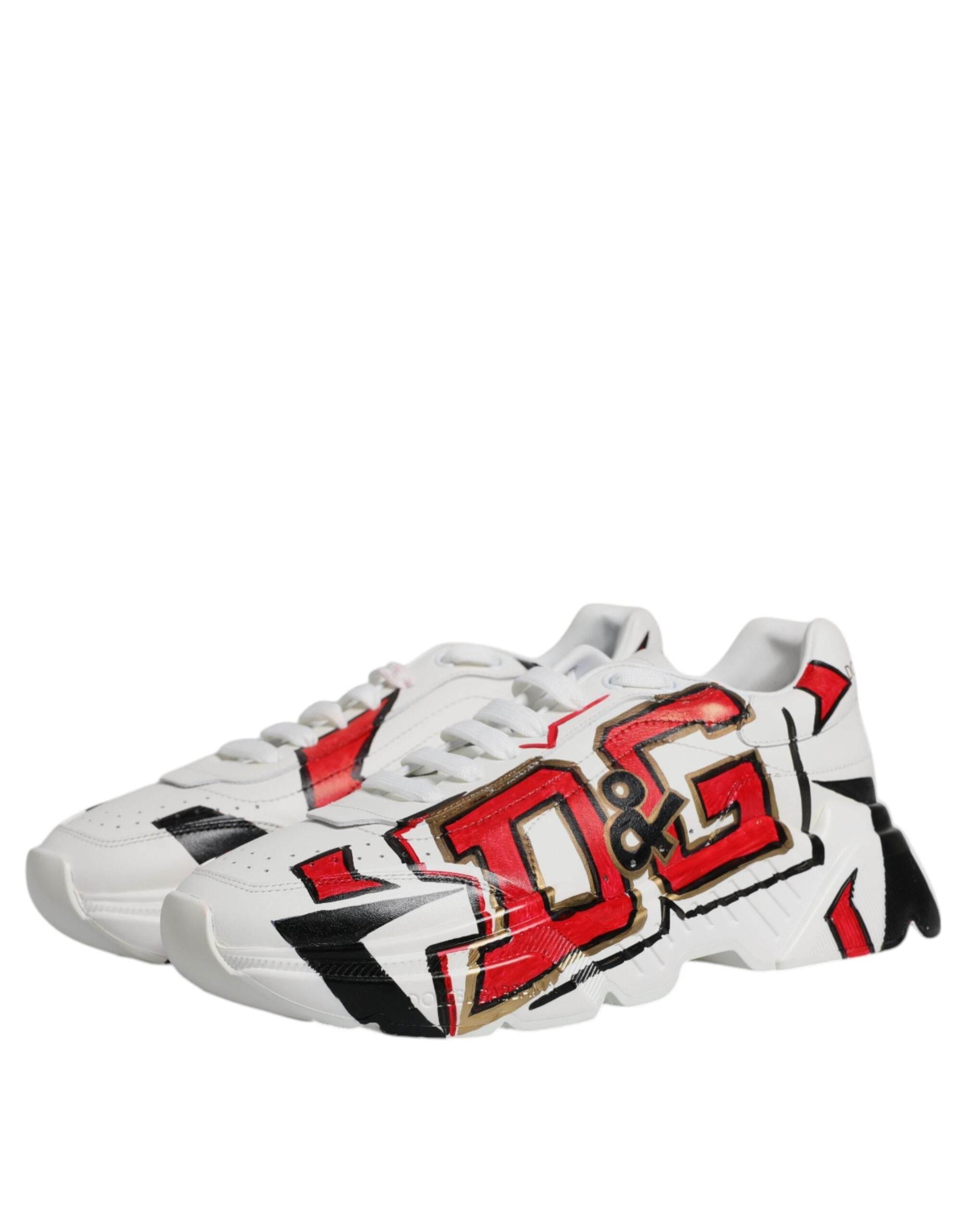 Dolce & Gabbana White Daymaster Hand Painted Sneakers Shoes - Hilstor