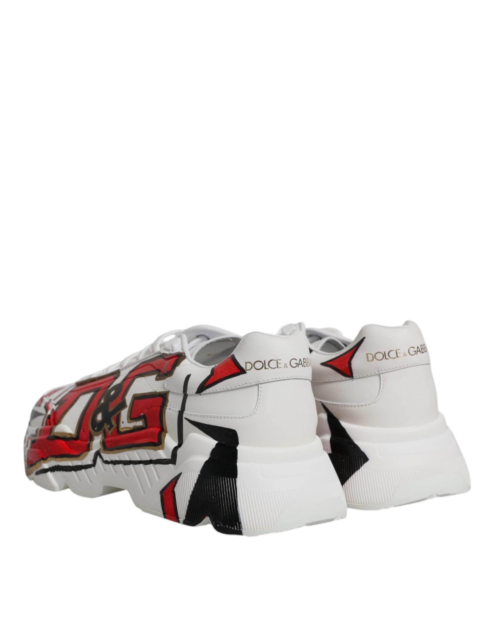 Dolce & Gabbana White Daymaster Hand Painted Sneakers Shoes - Hilstor