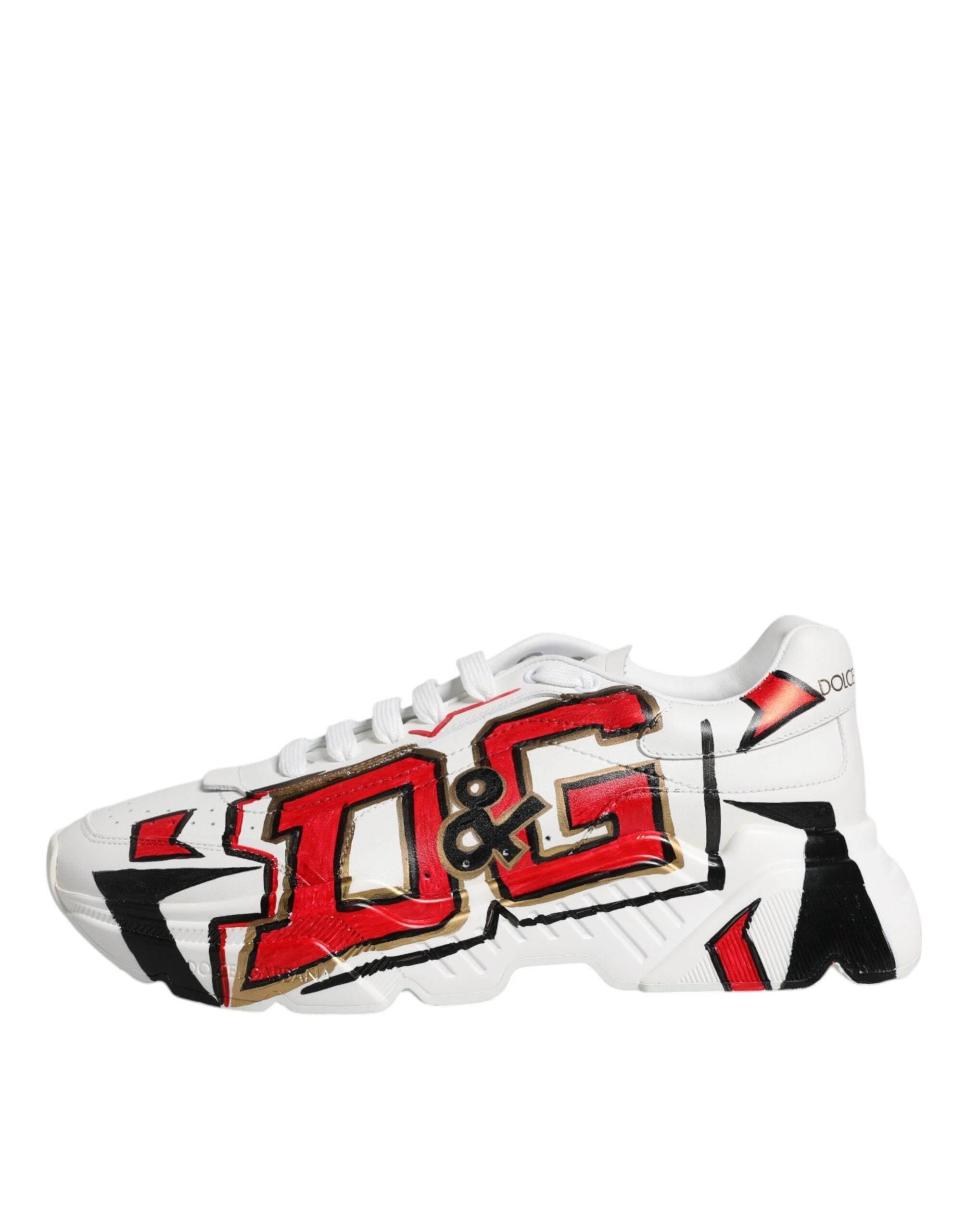 Dolce & Gabbana White Daymaster Hand Painted Sneakers Shoes - Hilstor