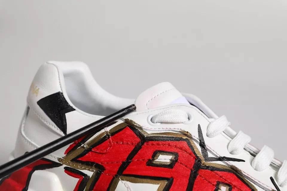 Dolce & Gabbana White Daymaster Hand Painted Sneakers Shoes - Hilstor
