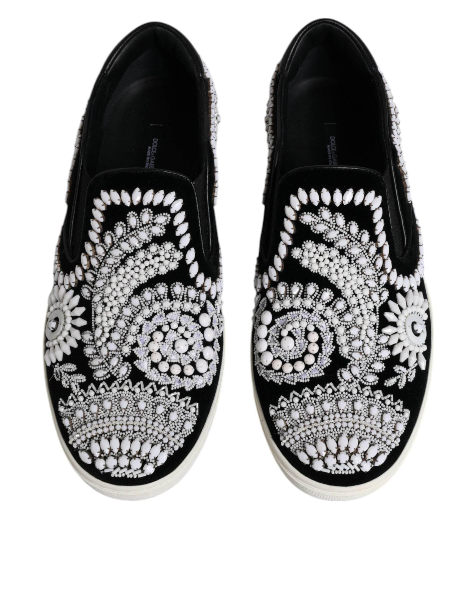 Dolce & Gabbana Black Embellished London Men Slip On Shoes - Hilstor