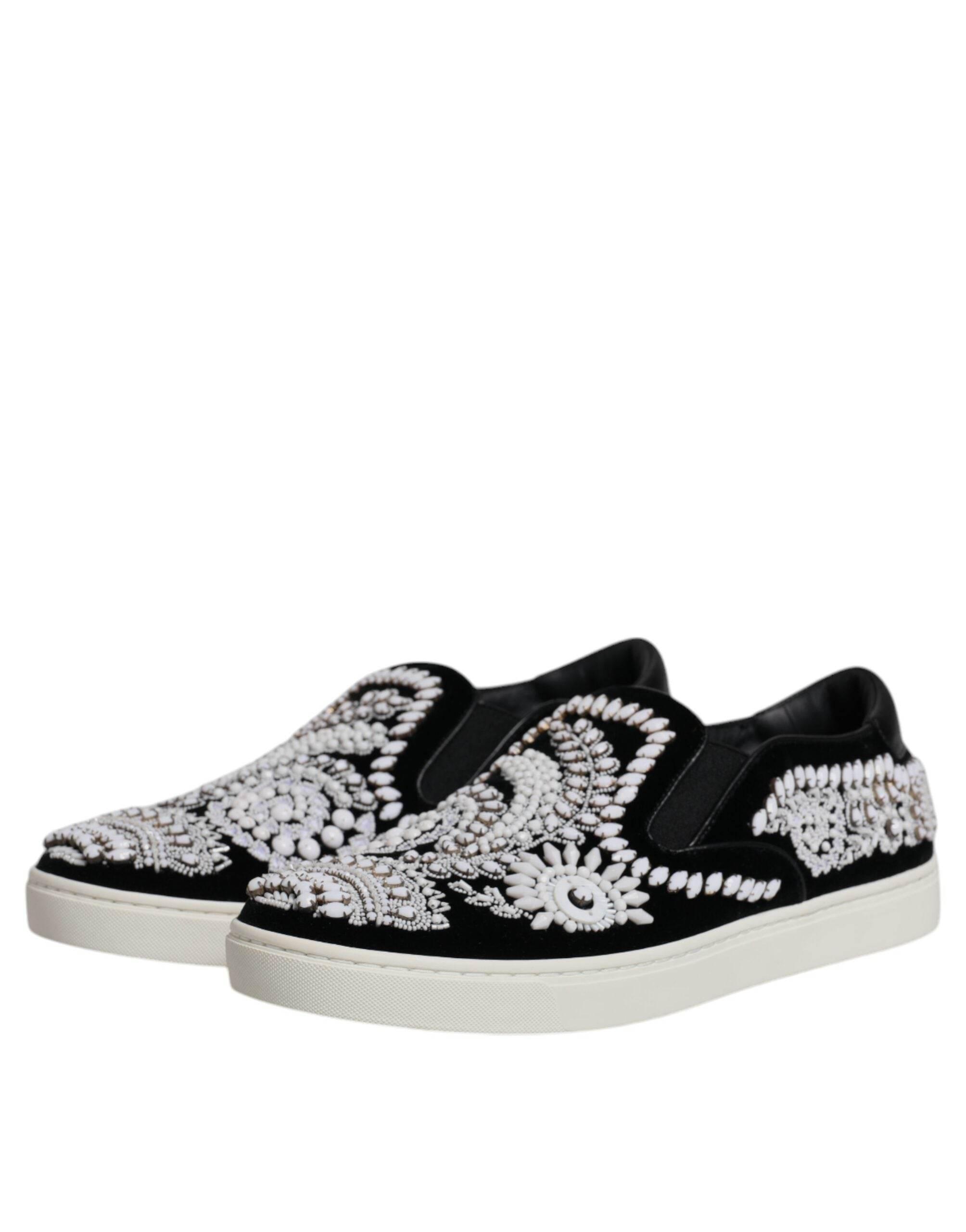 Dolce & Gabbana Black Embellished London Men Slip On Shoes - Hilstor