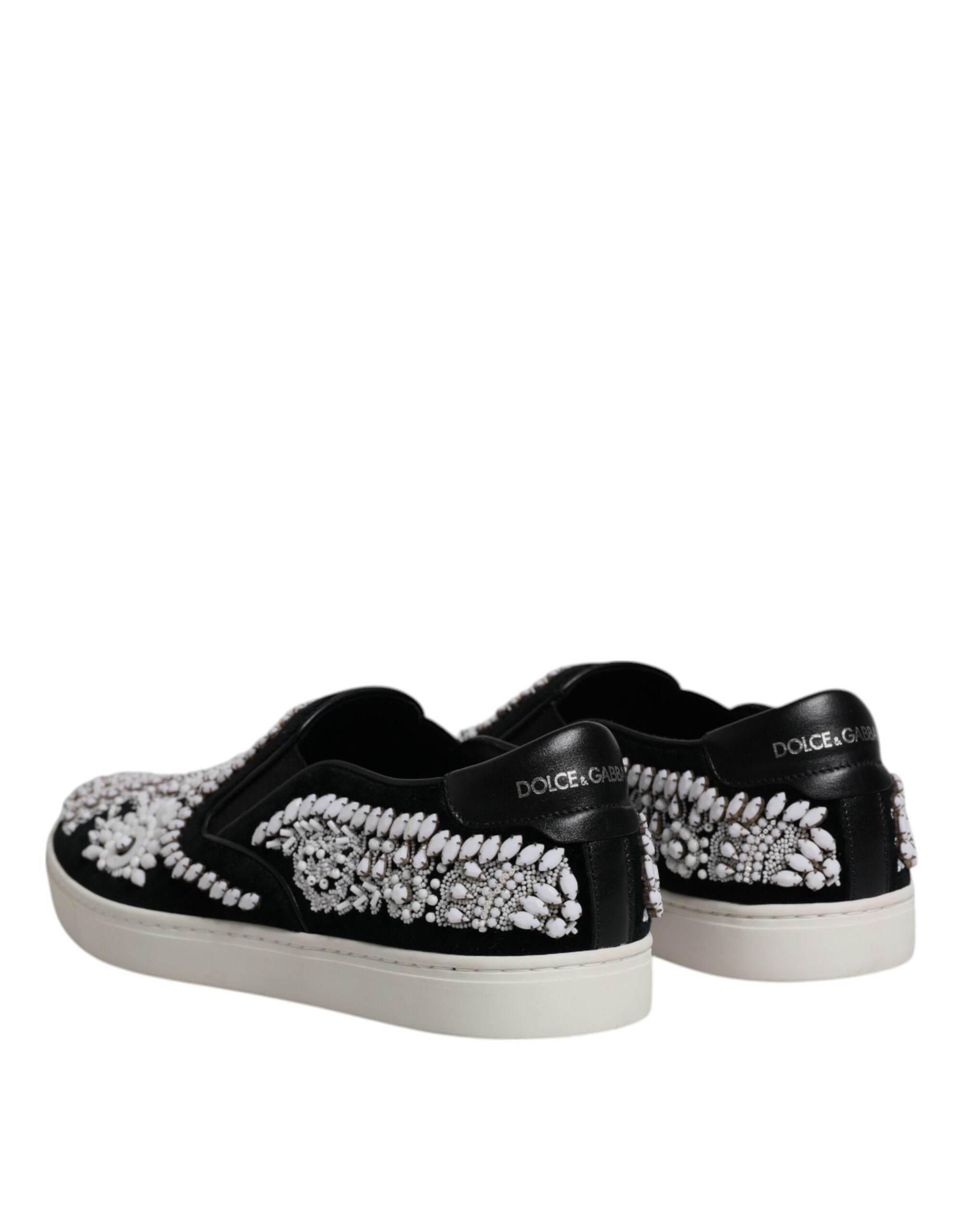 Dolce & Gabbana Black Embellished London Men Slip On Shoes - Hilstor
