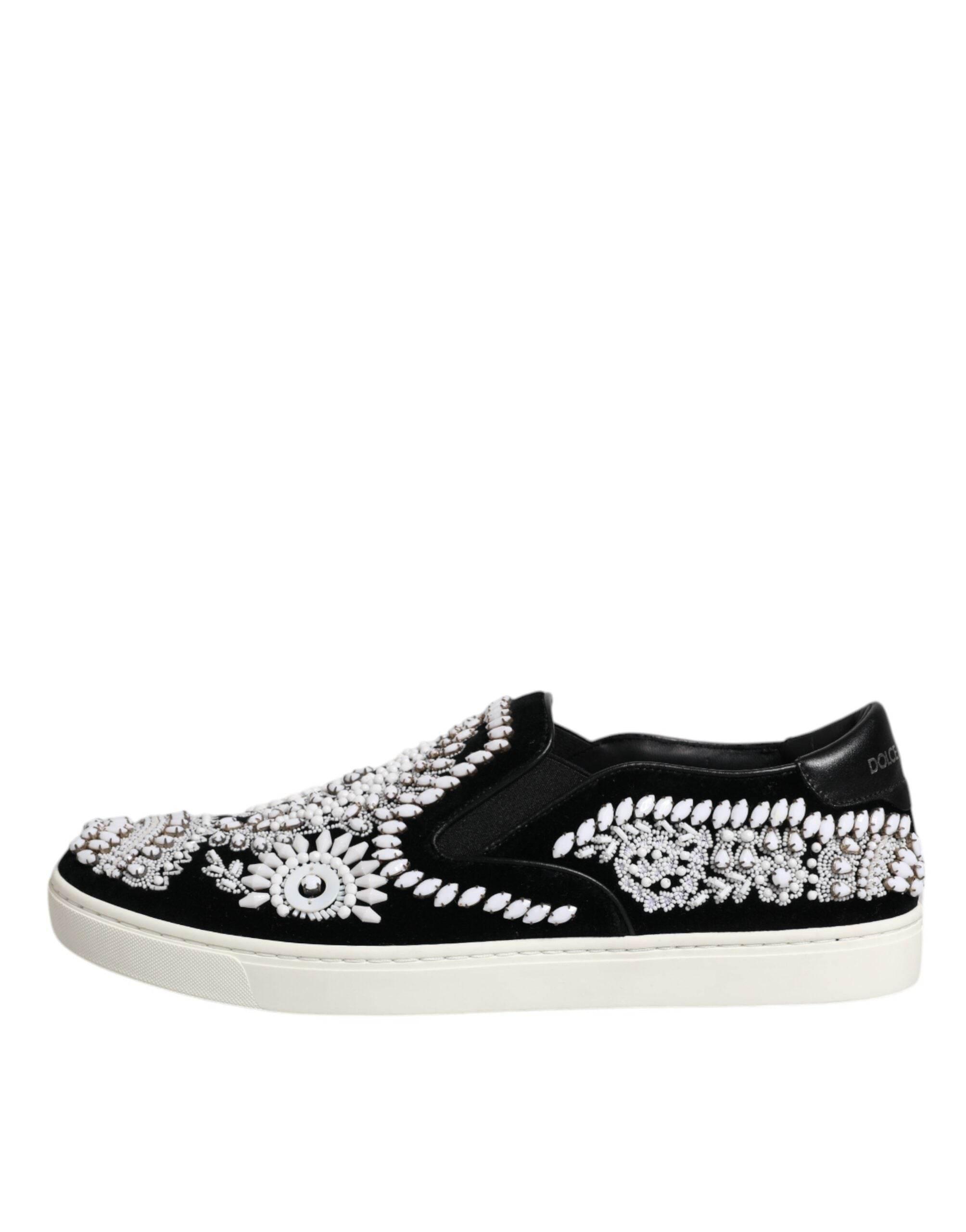 Dolce & Gabbana Black Embellished London Men Slip On Shoes - Hilstor