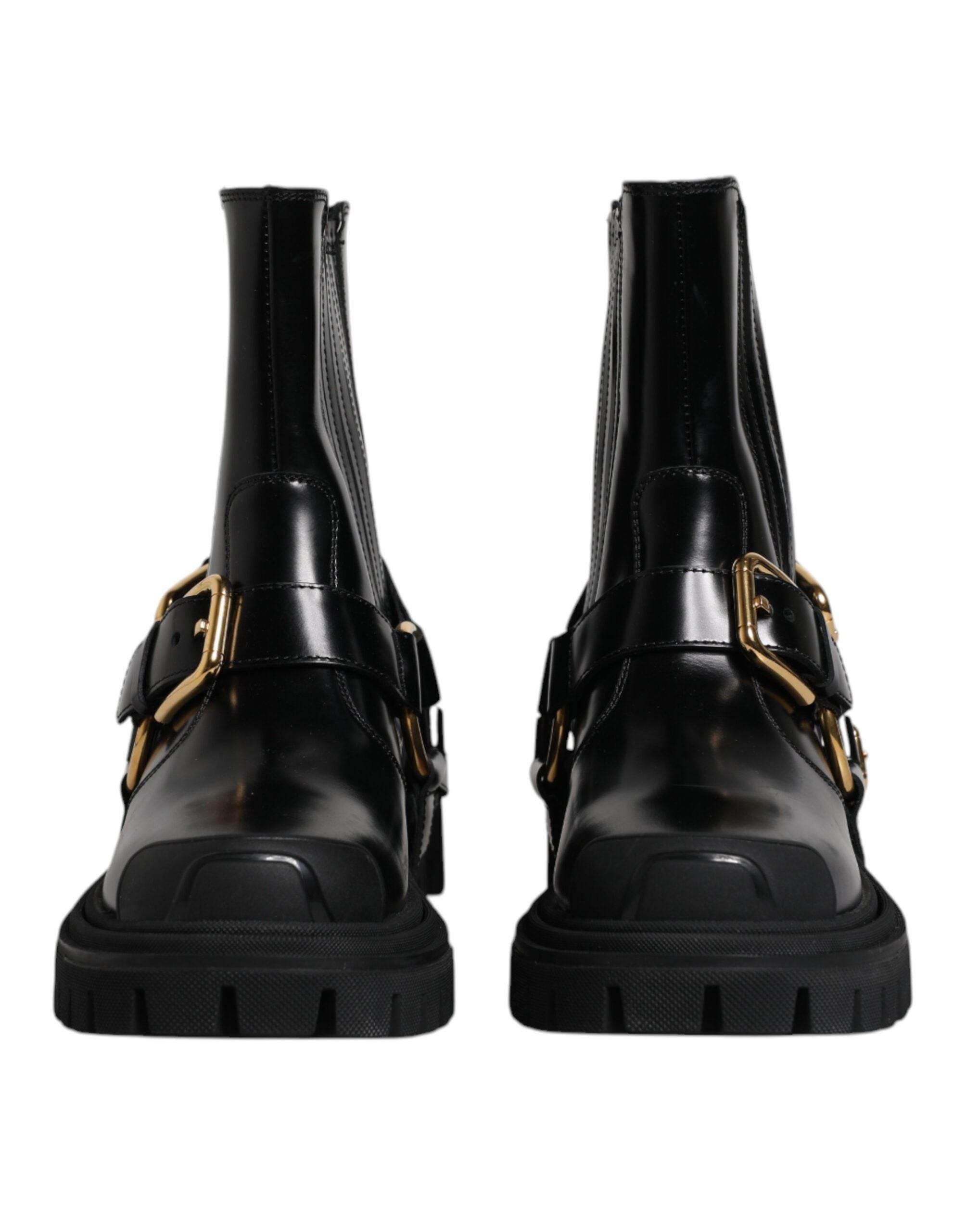 Dolce & Gabbana Black Leather Slip On Stretch Trekking Boots Shoes - Hilstor