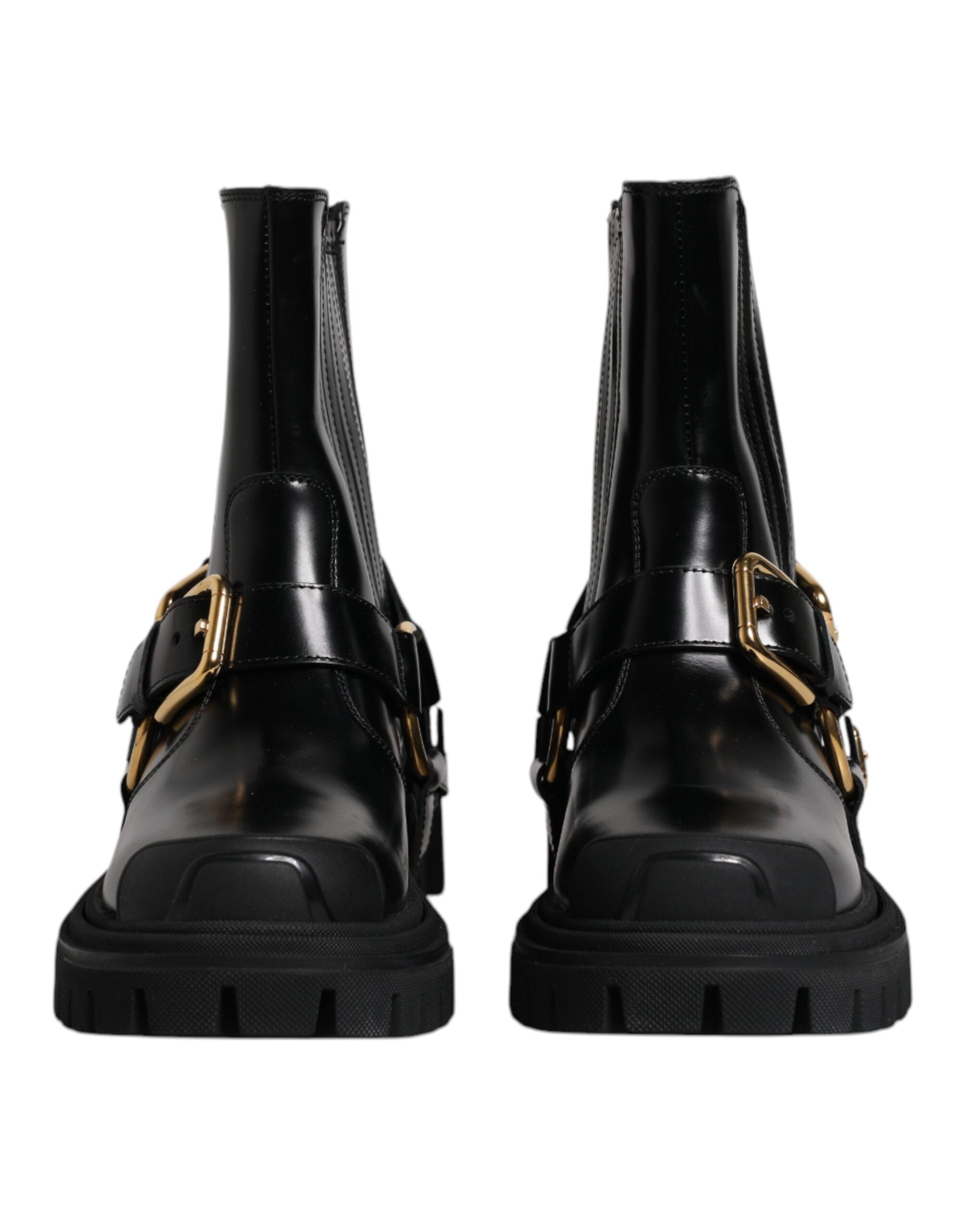 Dolce &amp; Gabbana Svarta Läder Slip On Stretch Vandringskängor Skor