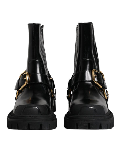 Dolce & Gabbana Black Leather Slip On Stretch Trekking Boots Shoes - Hilstor