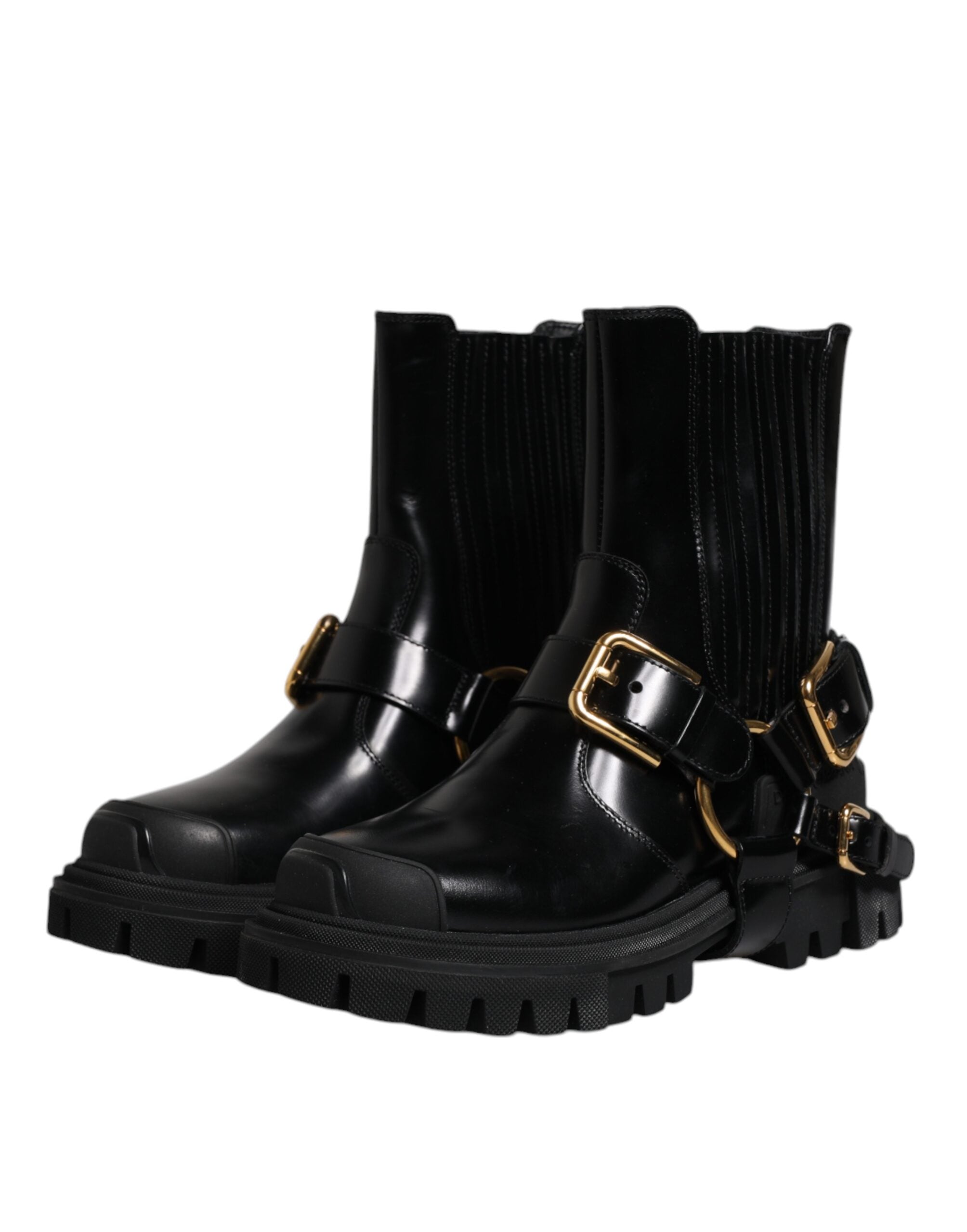 Dolce &amp; Gabbana Svarta Läder Slip On Stretch Vandringskängor Skor