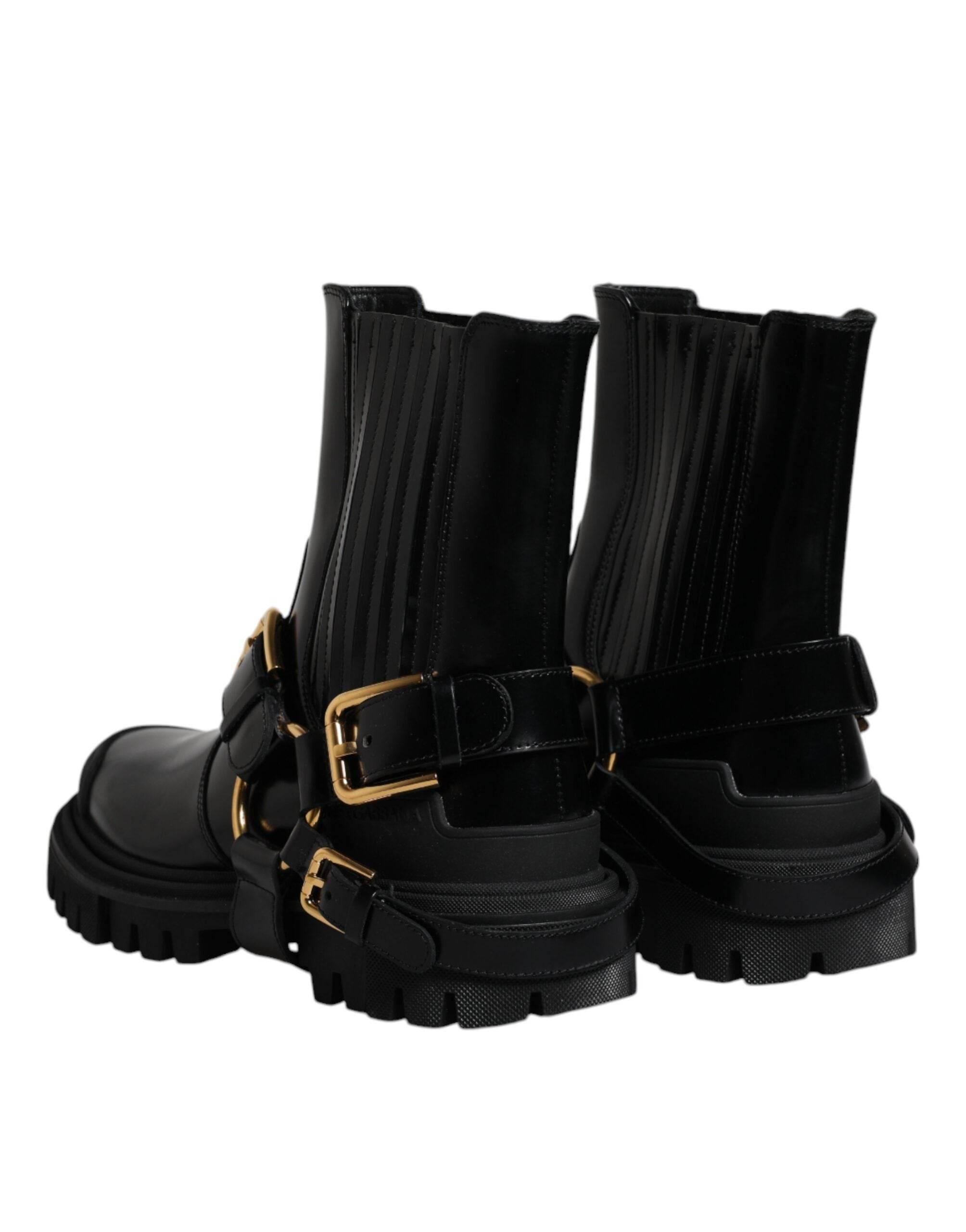 Dolce & Gabbana Black Leather Slip On Stretch Trekking Boots Shoes - Hilstor