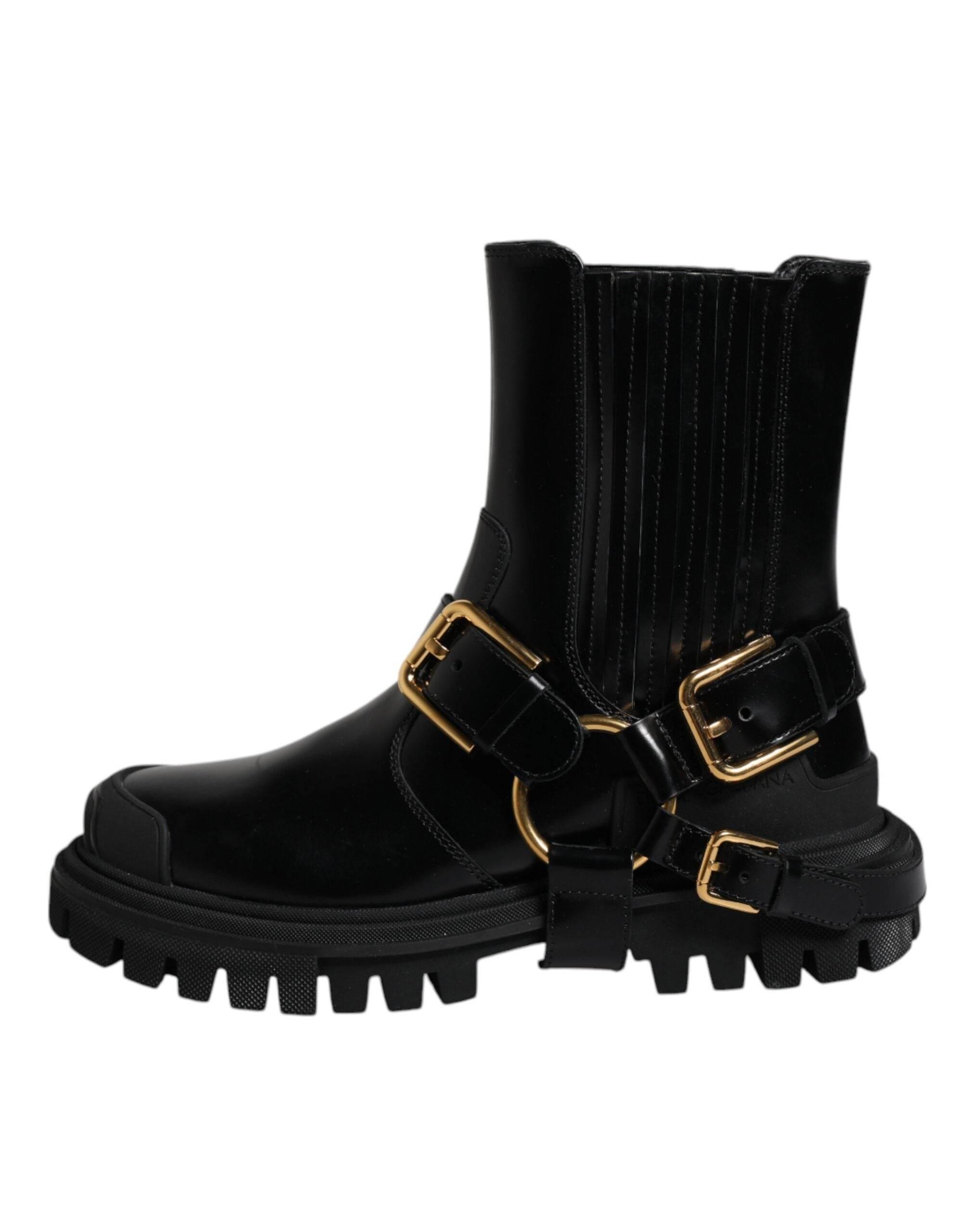 Dolce & Gabbana Black Leather Slip On Stretch Trekking Boots Shoes - Hilstor