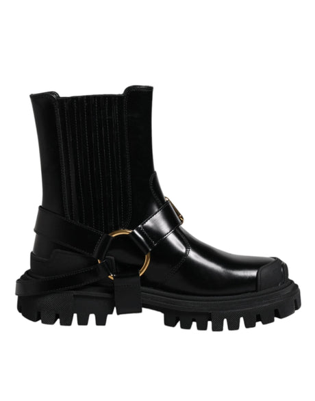 Dolce & Gabbana Black Leather Slip On Stretch Trekking Boots Shoes - Hilstor