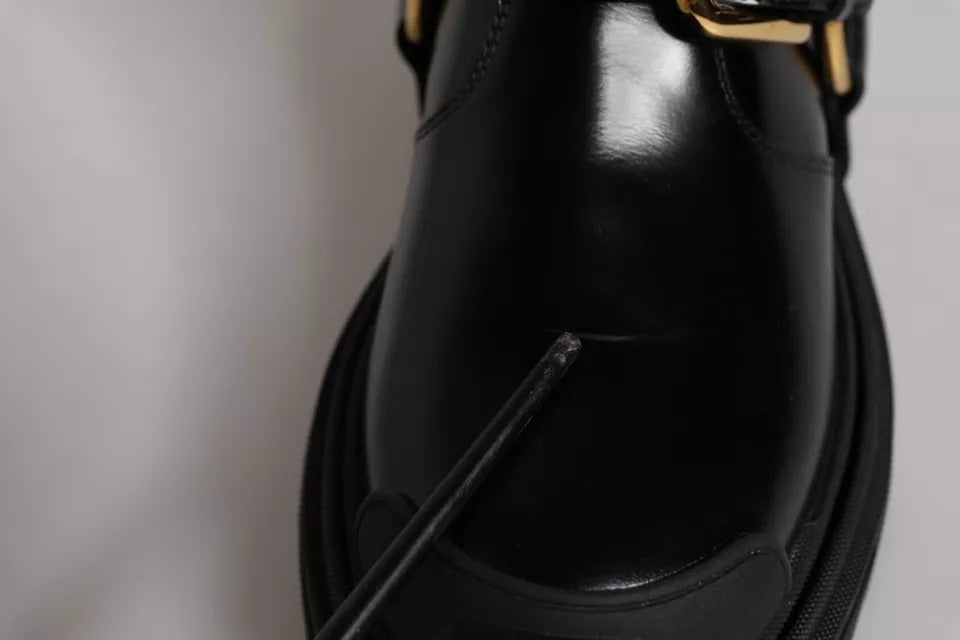 Dolce &amp; Gabbana Svarta Läder Slip On Stretch Vandringskängor Skor