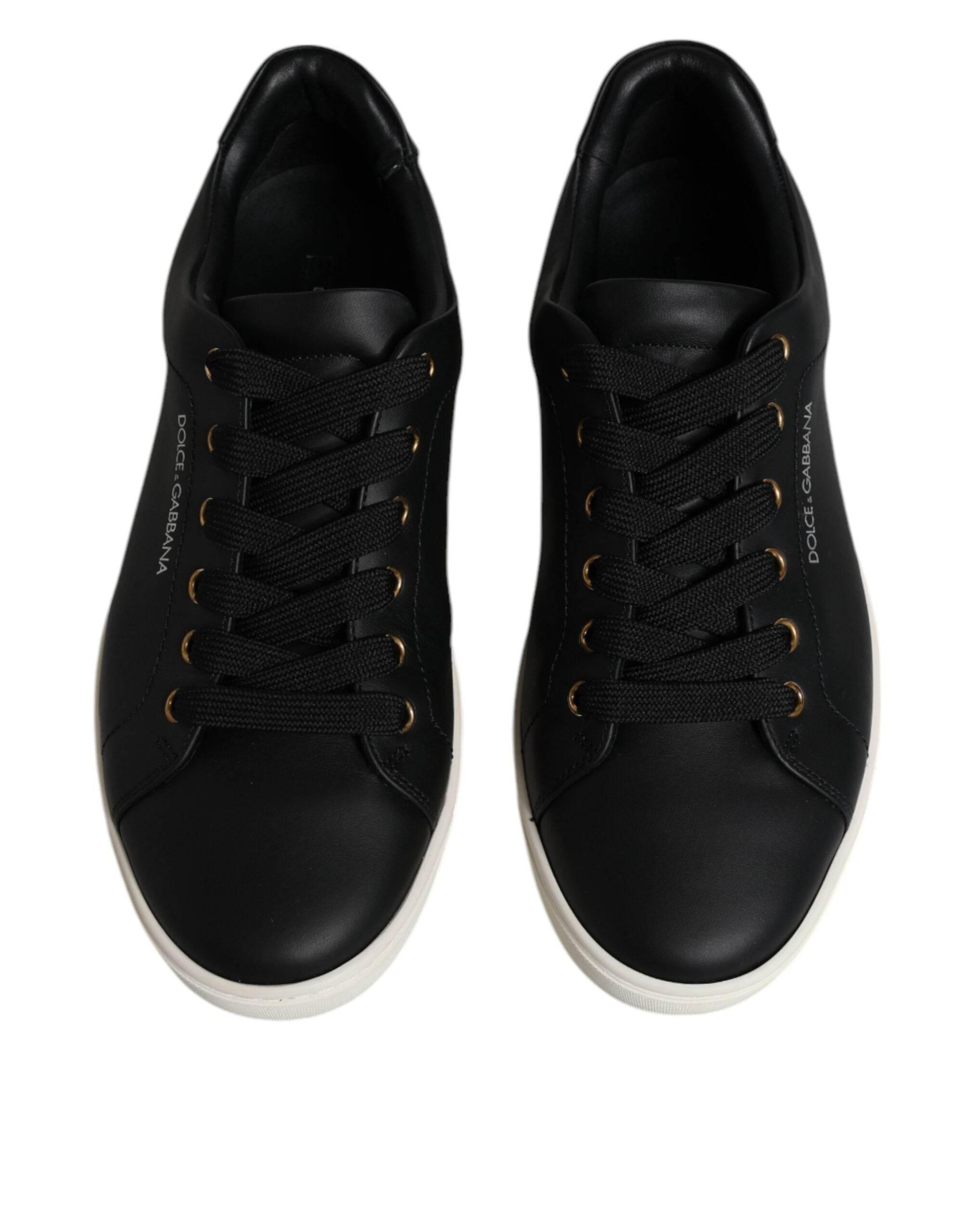 Dolce & Gabbana Black Leather Logo London Sneaker Shoes - Hilstor