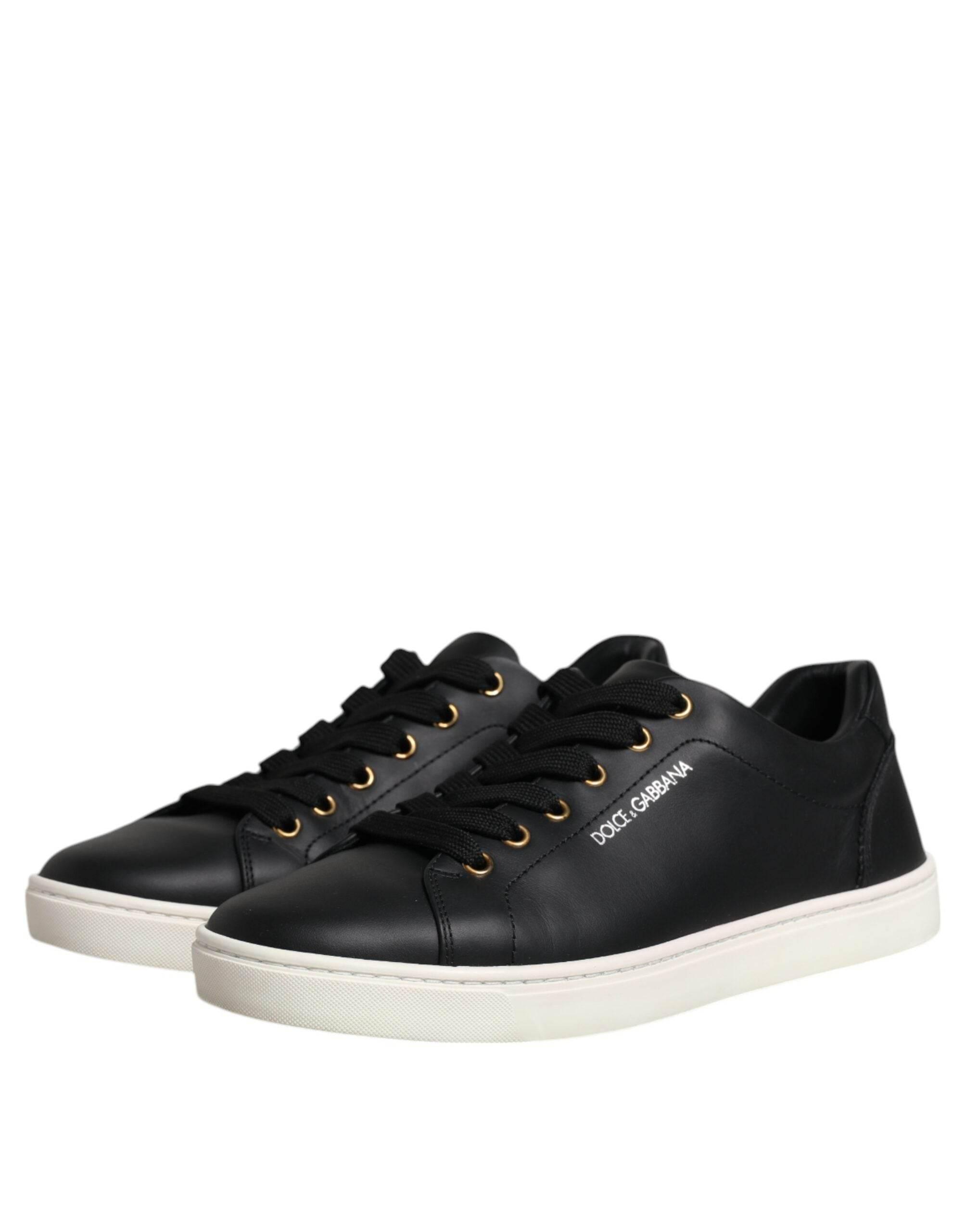 Dolce & Gabbana Black Leather Logo London Sneaker Shoes - Hilstor