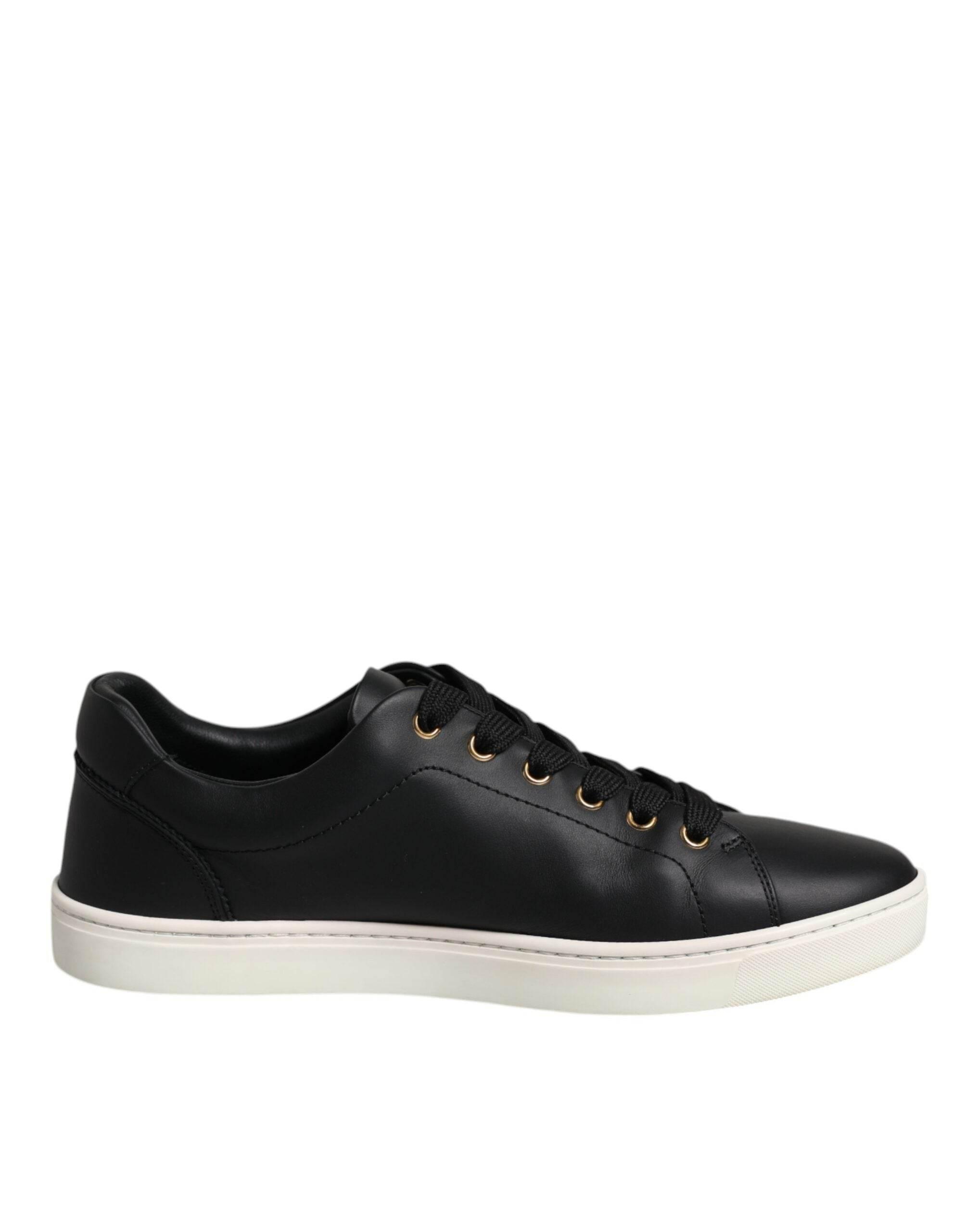 Dolce & Gabbana Black Leather Logo London Sneaker Shoes - Hilstor