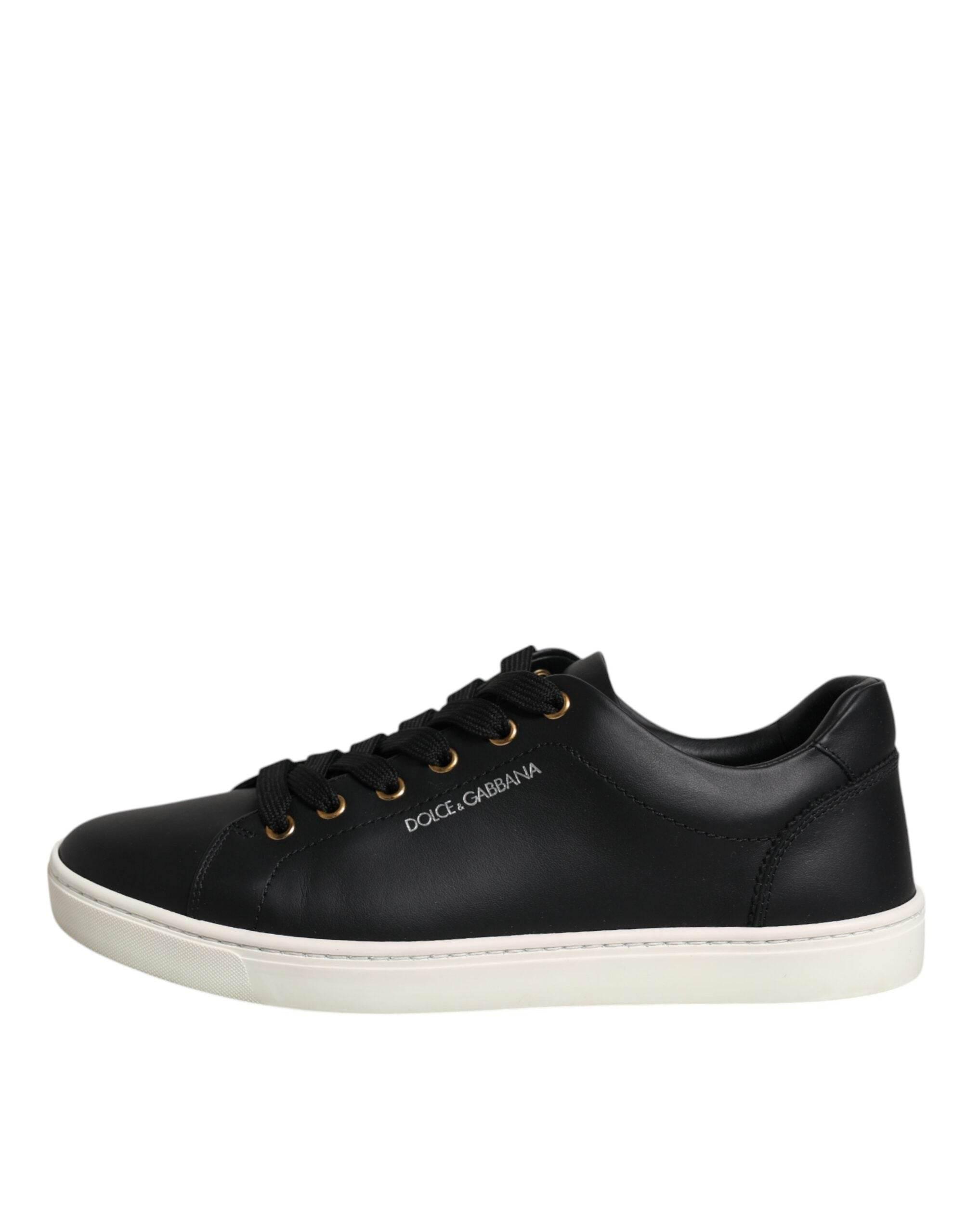 Dolce & Gabbana Black Leather Logo London Sneaker Shoes - Hilstor