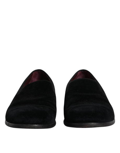 Dolce & Gabbana Black Velvet Loafers Formal Men Dress Shoes - Hilstor