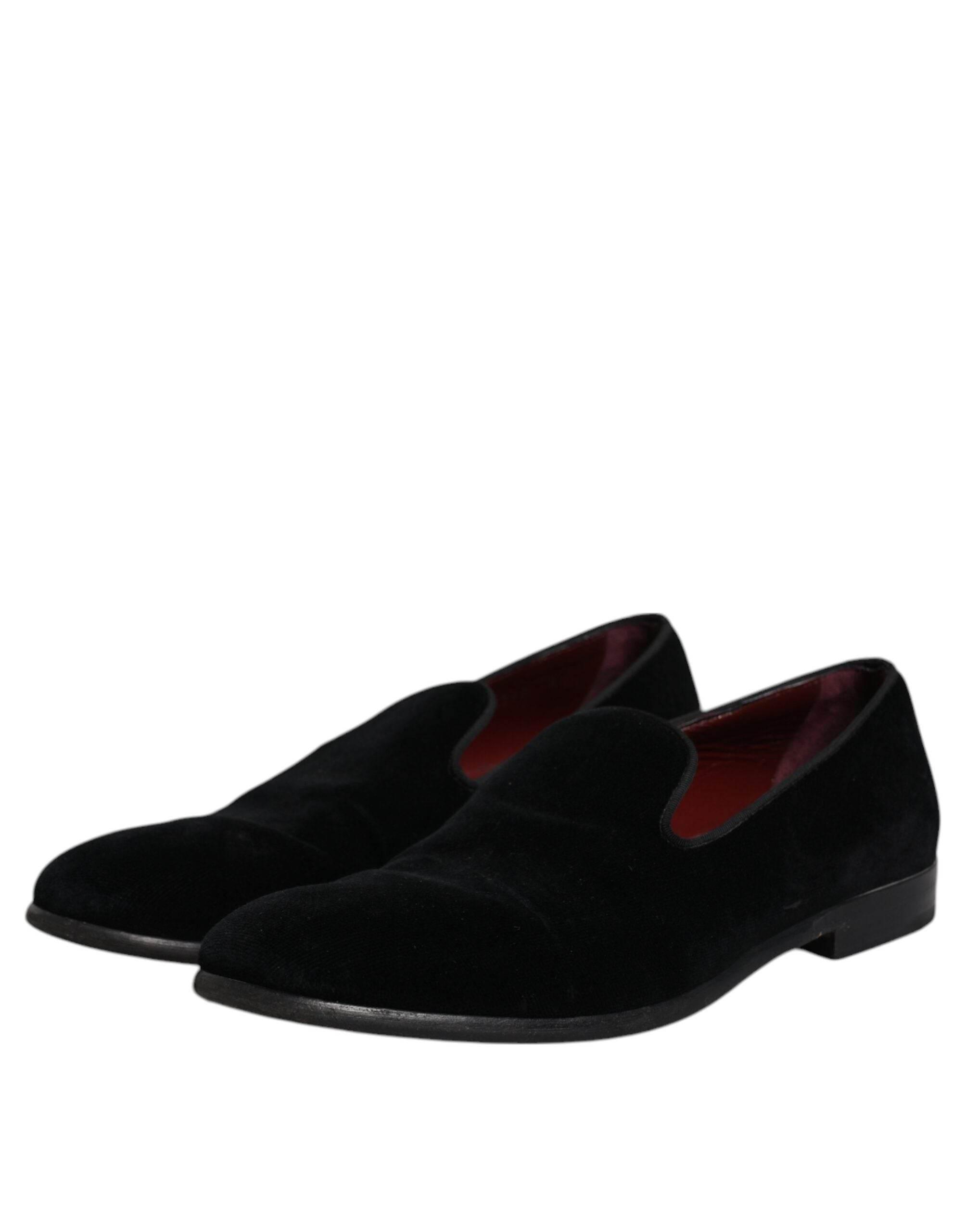 Dolce & Gabbana Black Velvet Loafers Formal Men Dress Shoes - Hilstor