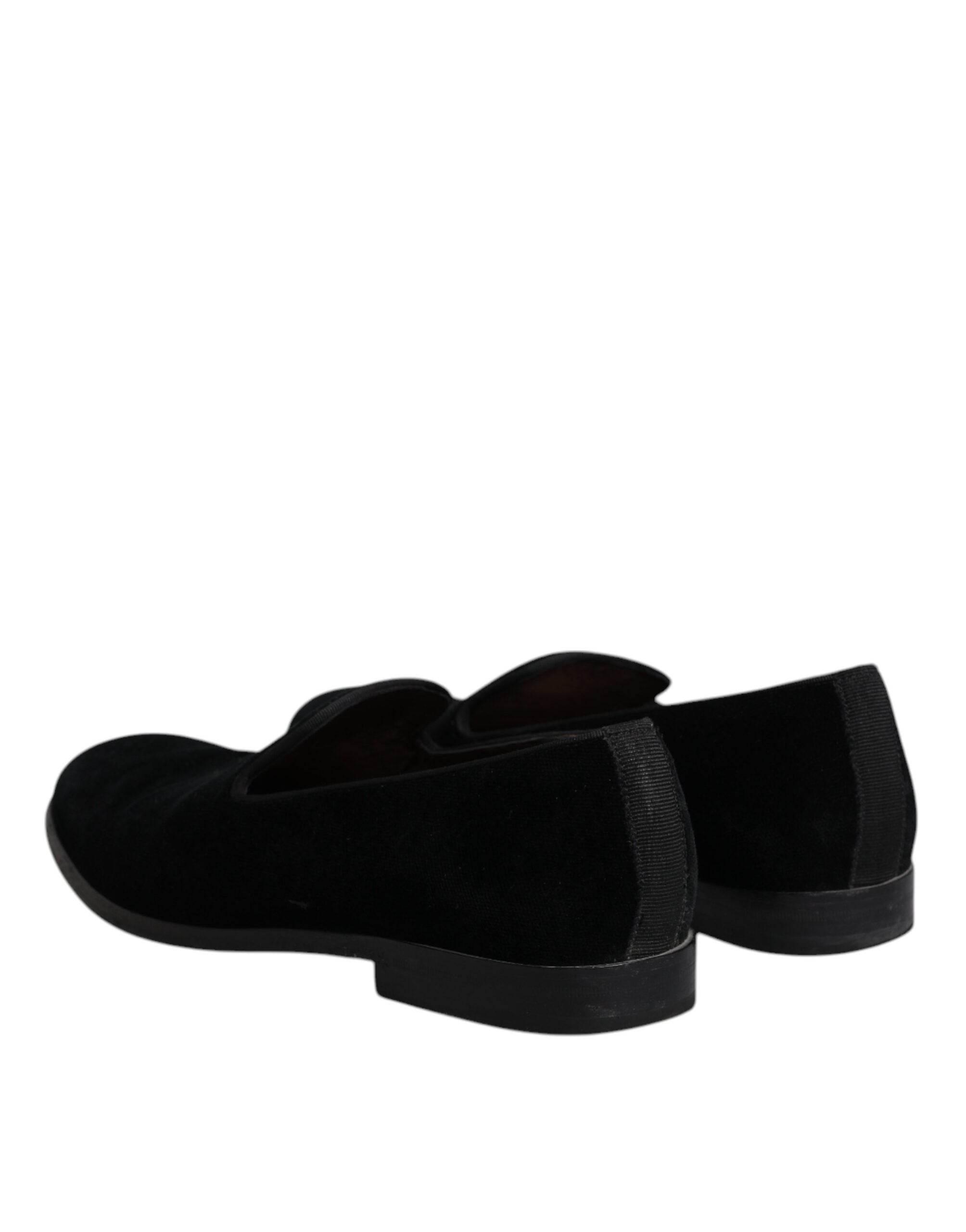 Dolce & Gabbana Black Velvet Loafers Formal Men Dress Shoes - Hilstor