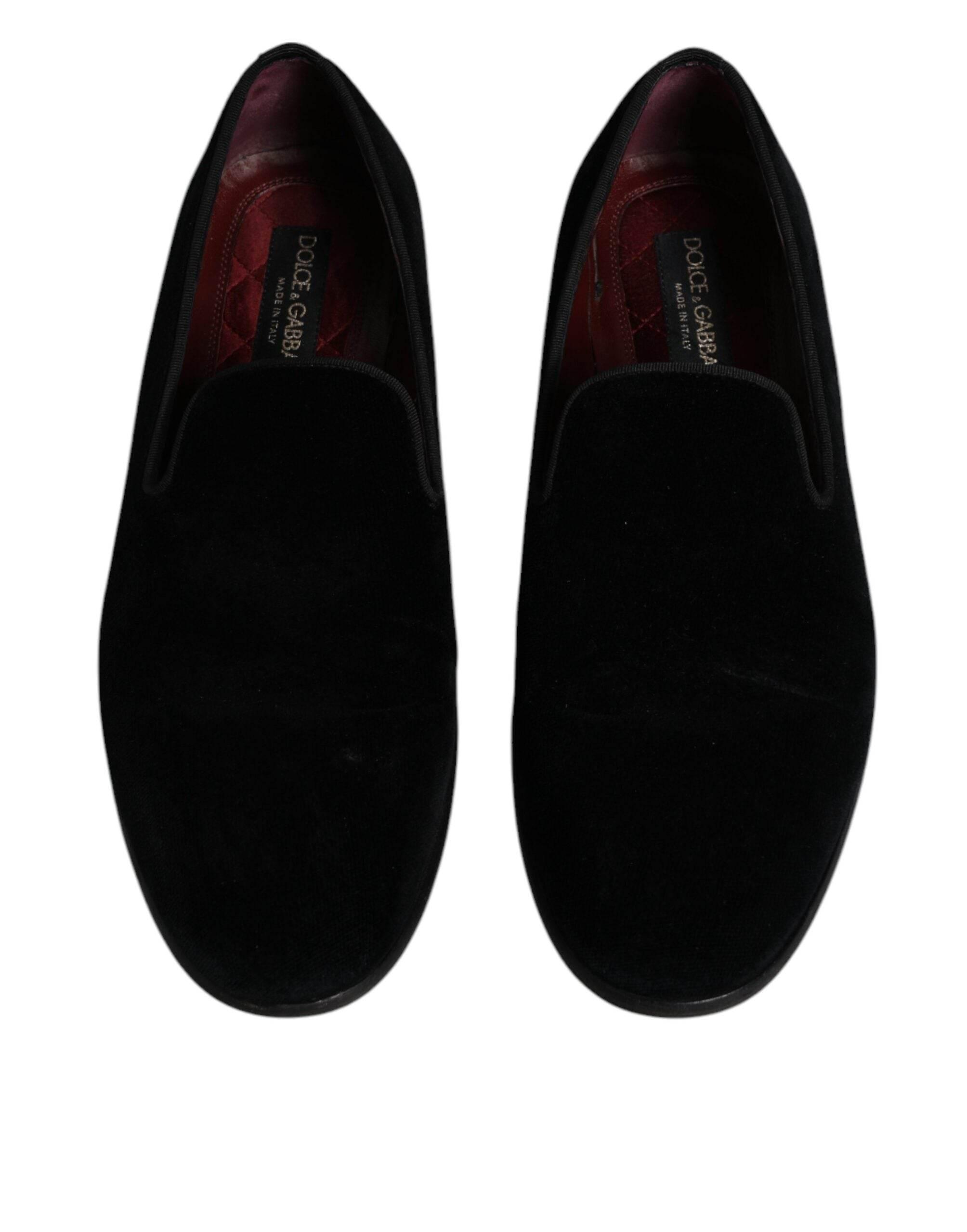Dolce & Gabbana Black Velvet Loafers Formal Men Dress Shoes - Hilstor