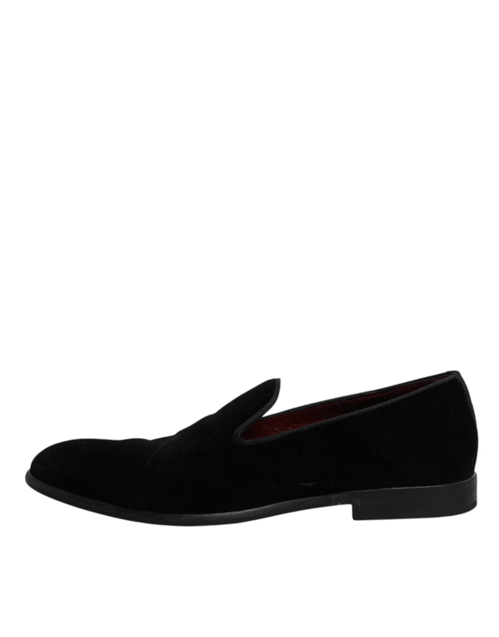 Dolce & Gabbana Black Velvet Loafers Formal Men Dress Shoes - Hilstor