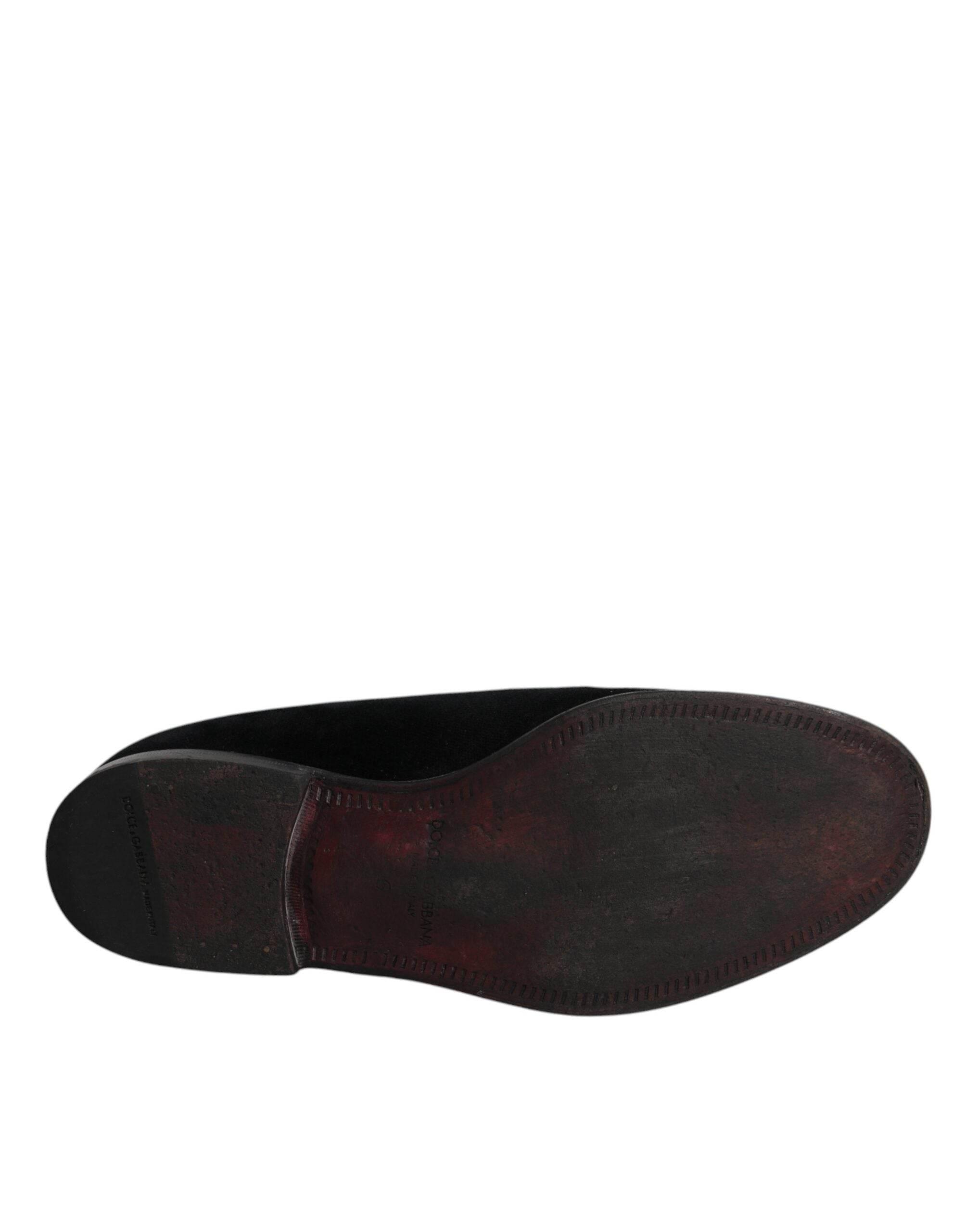 Dolce & Gabbana Black Velvet Loafers Formal Men Dress Shoes - Hilstor