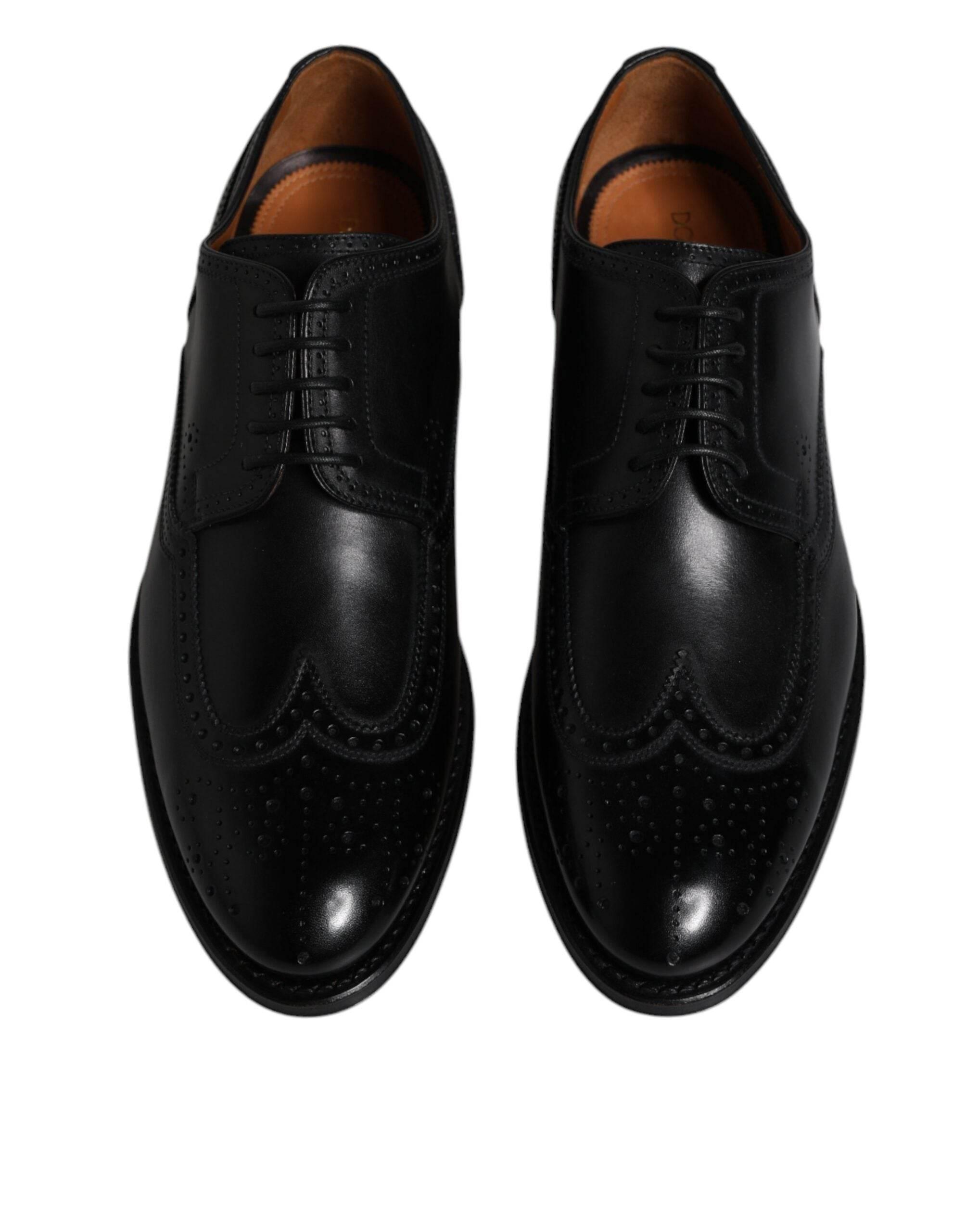 Dolce & Gabbana Black Leather Derby Wingtip Formal Shoes - Hilstor